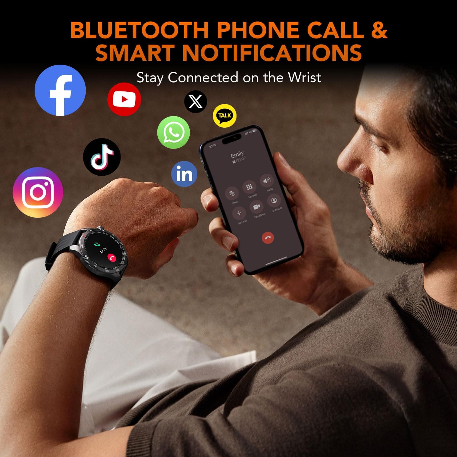 SKG Smart Watch for Men Women, 1.43" GPS Built-in Smartwatch with 100+ Sports Magnetometer Barometer, 9-Day Runtime 5ATM Waterproof Fitness Watch, for Health Tracker Android iPhone Compatiable, GT5