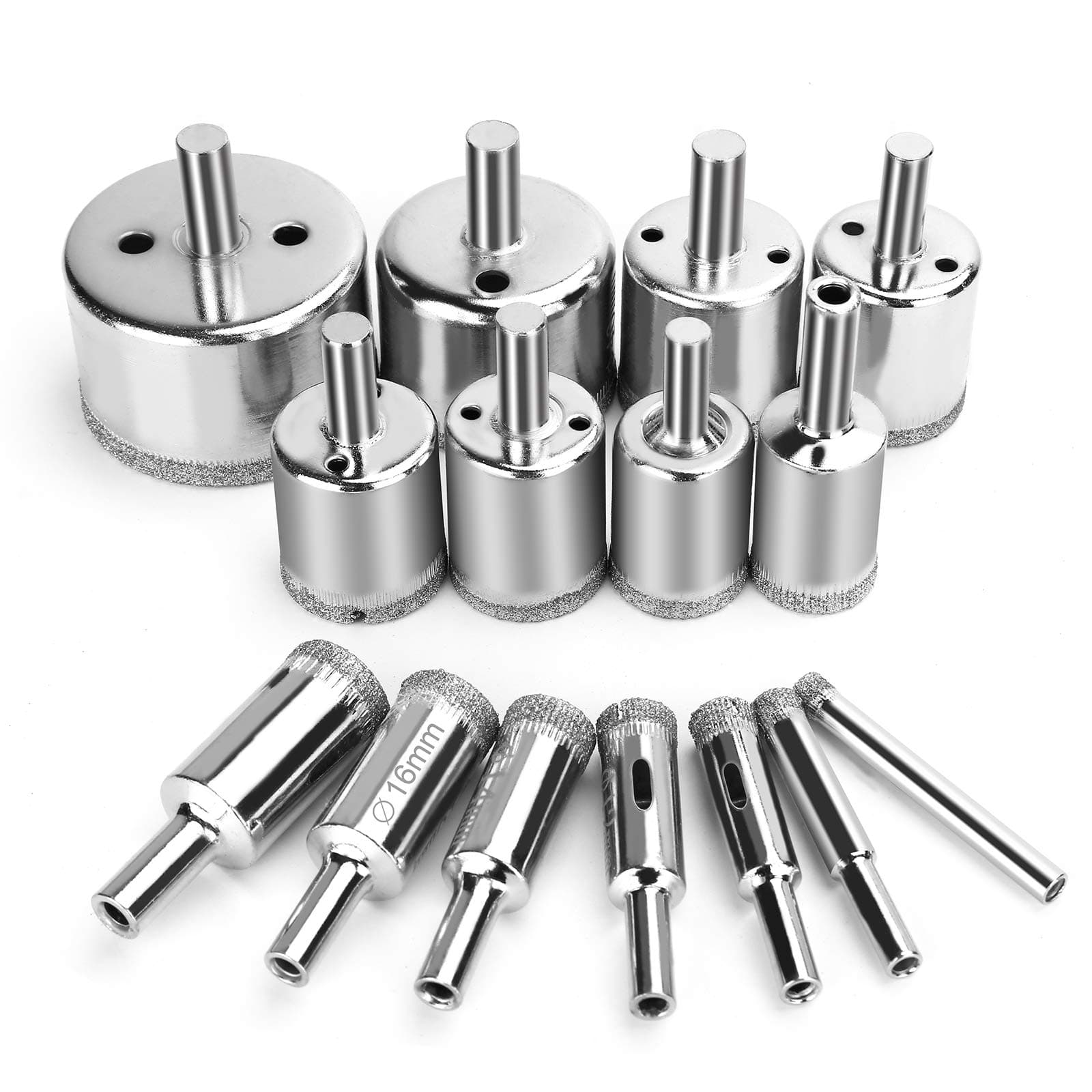 15 Pcs Diamond Drill Bits for Ceramic, Diamond Hole Saw Drill Bit Set Kit, Premium Glass Drill Bit for Bottles,Pots, Marble, Granite Stone, Tile Cutting 0.23 Inch - 2 Inch(6mm - 50mm) YLYL