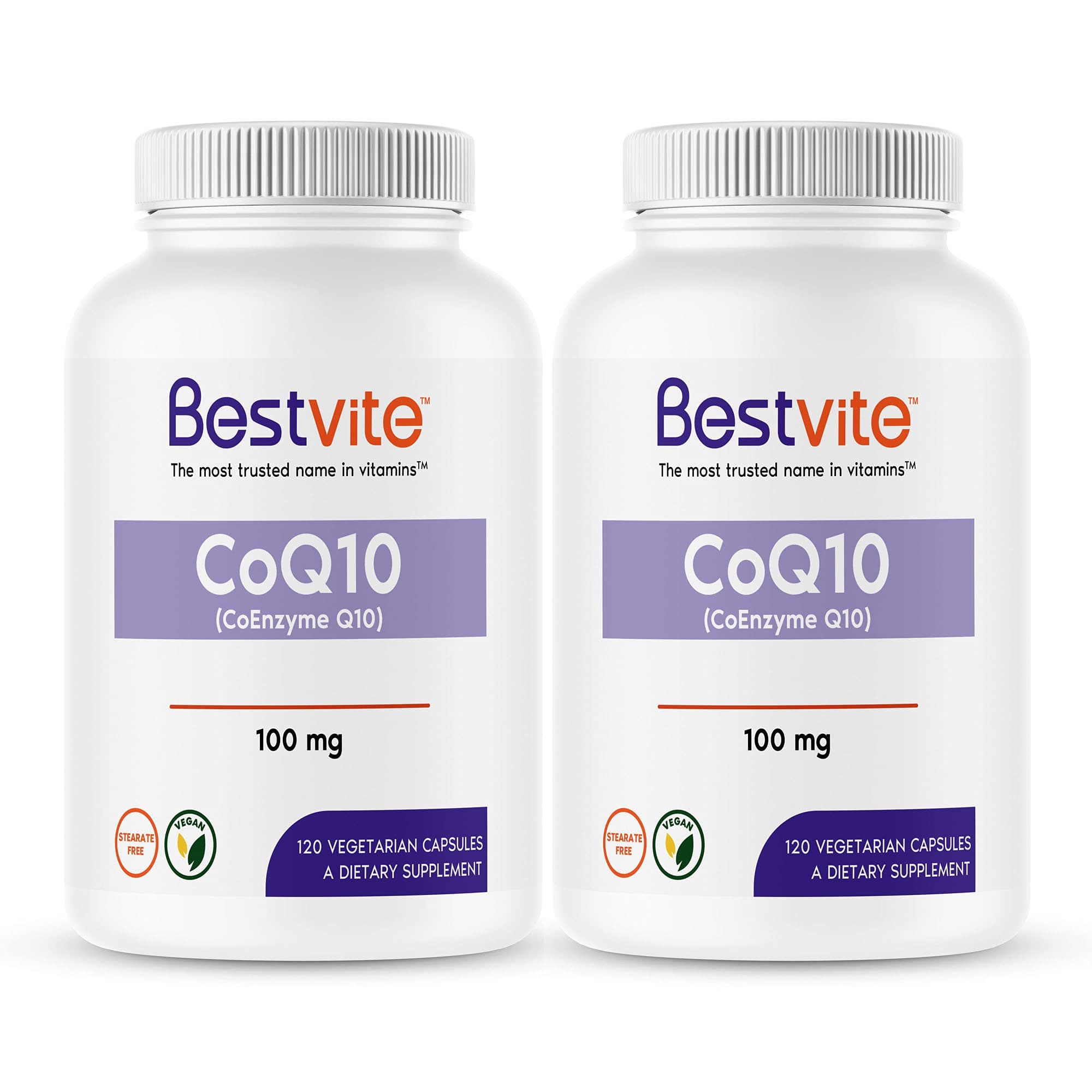 BESTVITECoenzyme CoQ10 100mg (240 Vegetarian Capsules) (2-Pack) Naturally Fermented - No Stearates - No Fillers - Vegan - Non GMO - Gluten Free