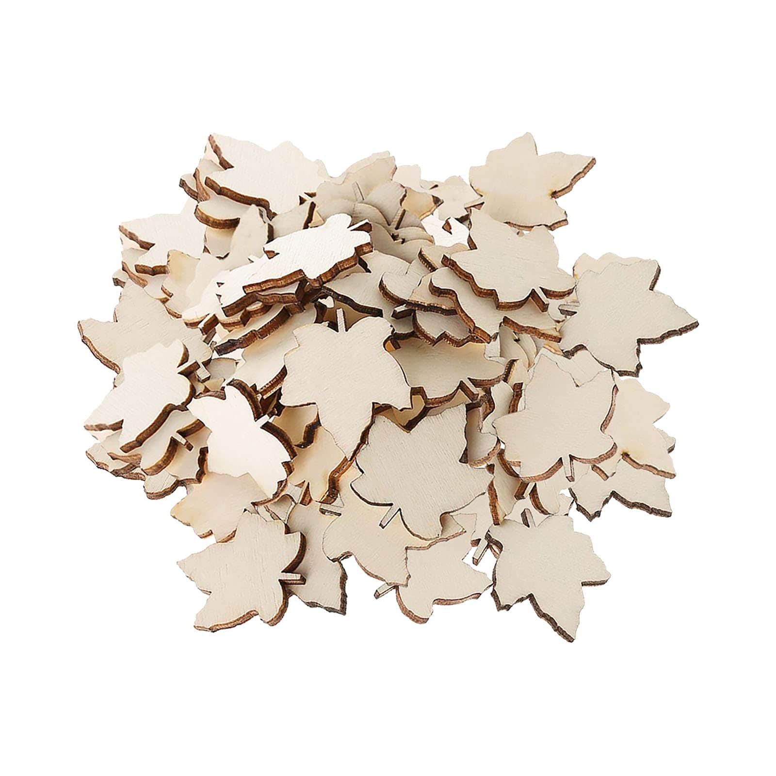 100pcs Mini Maple Leaf Wood DIY Crafts Cutouts Wooden Maple Leaf Shaped Unfinished Wood Ornaments for DIY Projects Thanksgiving Party Decorations