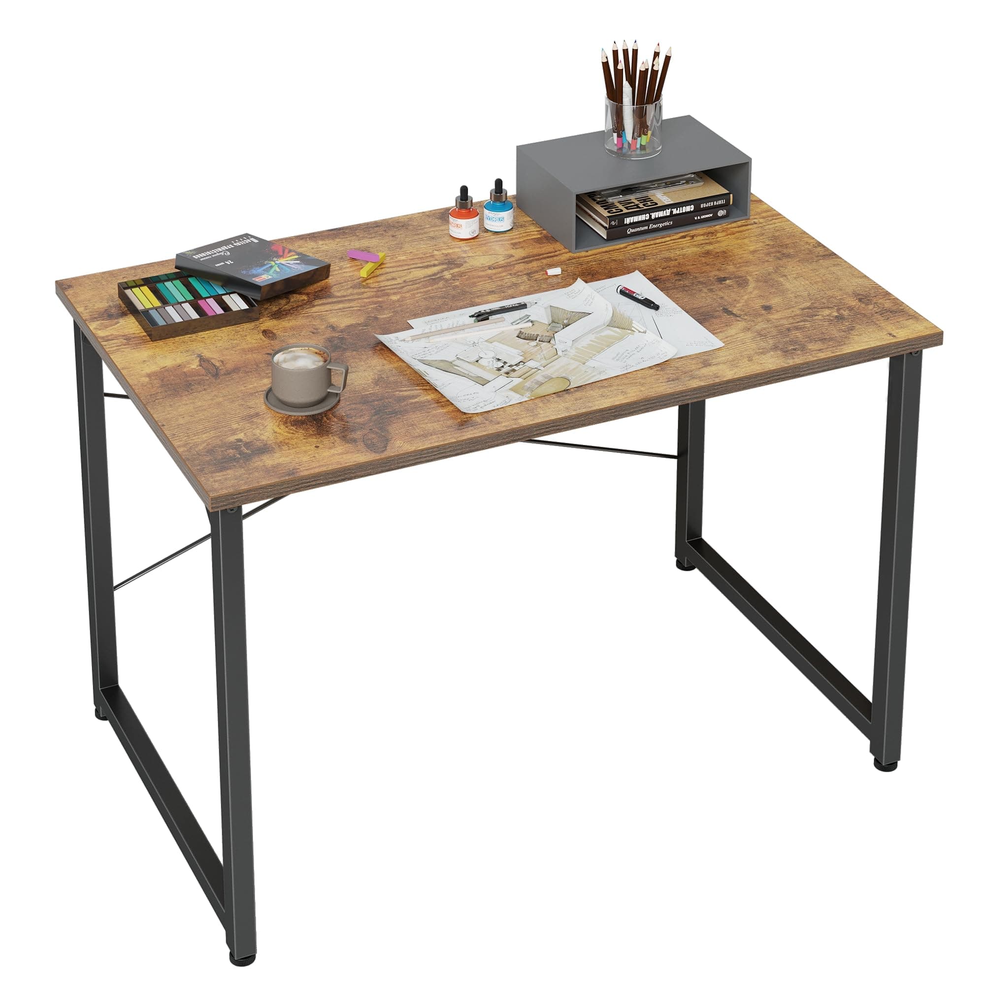 CubiCubi Computer Desk 32" Study Writing Table for Home Office, Modern Simple Style PC Desk, Black Metal Frame, Rustic Brown