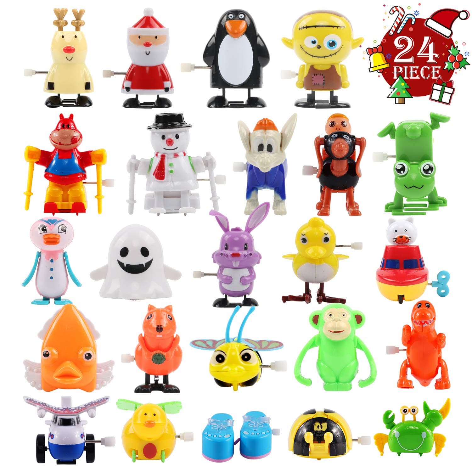 24 Pieces Assorted Wind-up Toys for Kids Party Favors Children's Birthdays Gifts, Goodie Bags, Prizes