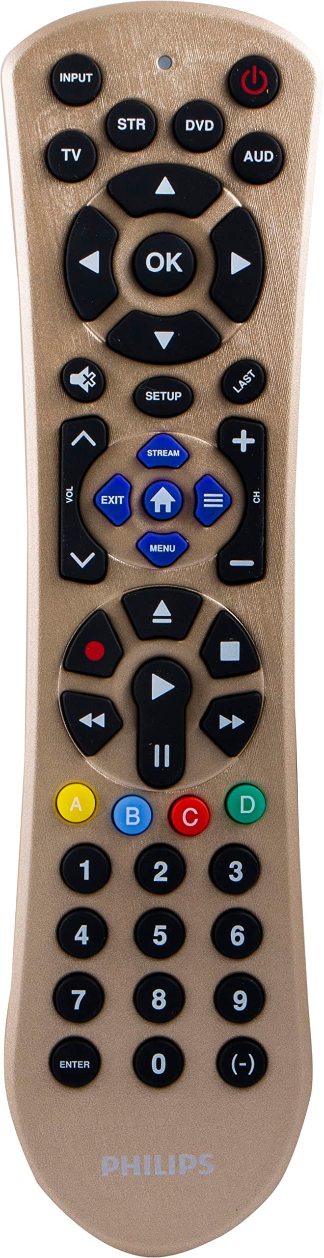 Philips Universal Remote Control for Samsung, Vizio, LG, Sony, Sharp, Roku, Apple TV, RCA, Panasonic, Smart TVs, Streaming Players, Blu-ray, DVD, Simple Setup, 4 Device, Gold, SRP2014C/27