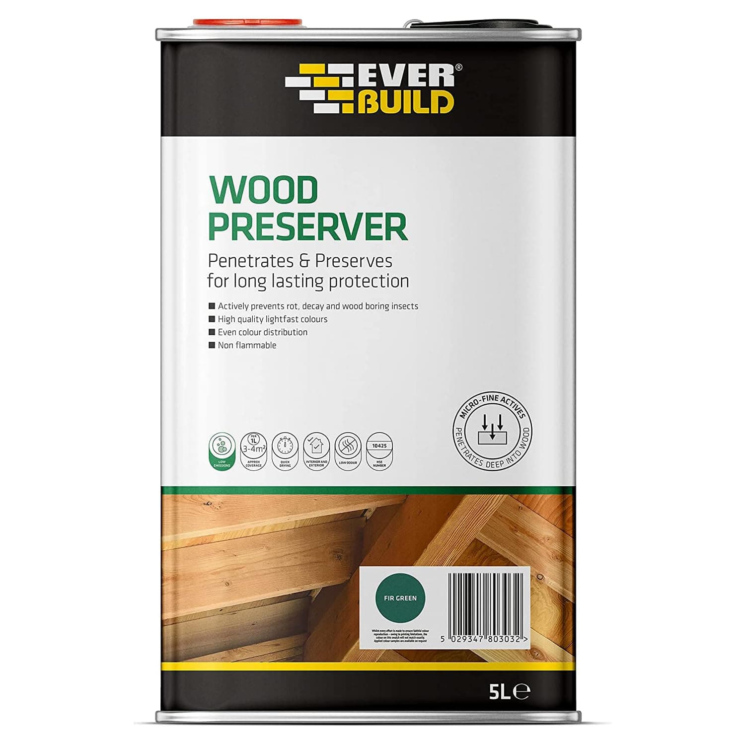 Everbuild Wood Preserver Fir Green | Penetrates and preserves for Long-Lasting Protection - 5 Litre