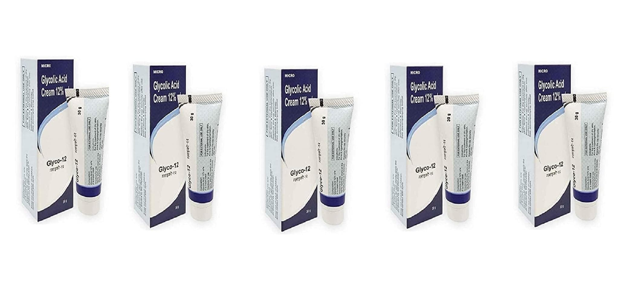 Glyco Acid 12% W/w Skin Peel Cream for All Skin types Treatment For Face Anti-Aging Wrinkles & Dark Spots -1.01 Floz (Glyco Acid 12% W/w Cream Pack of 5) 30gram each