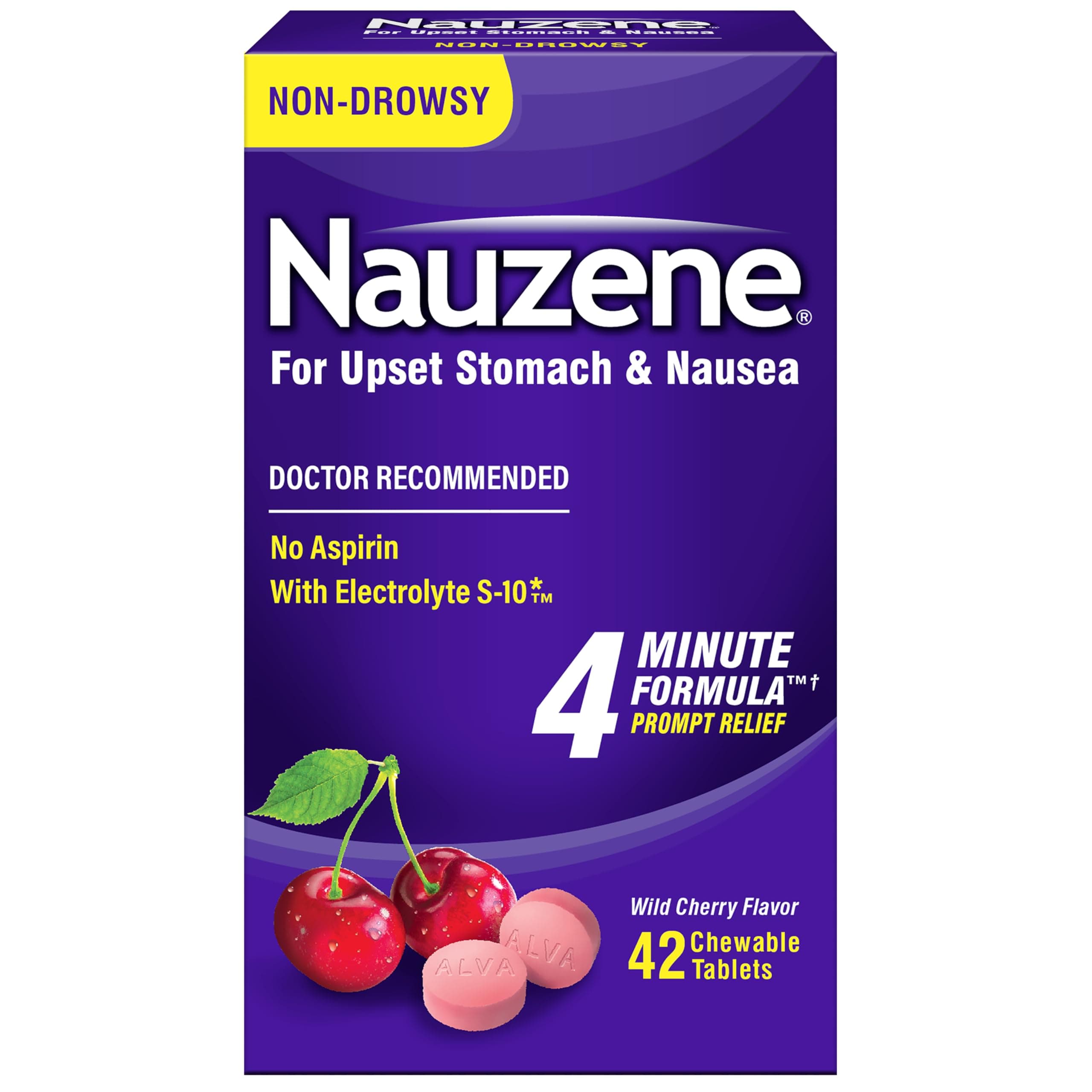Nauzene Upset Stomach & Nausea Relief Chewable Tablets Wild Cherry Flavor - 42 ct
