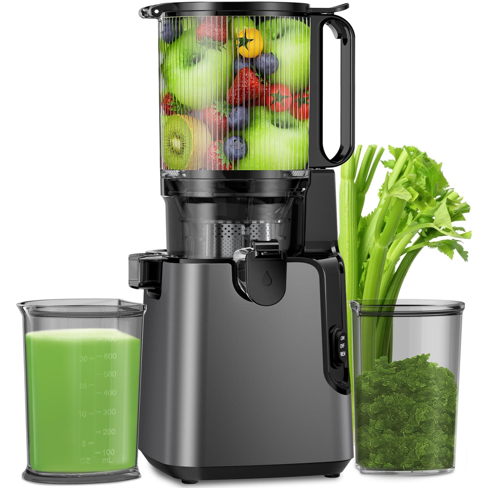 Juicer Machines with 5.8" Extra Large Feed Chute, Cold Press Juicer For Whole Vegetables and Fruits, 350W Professional Masticating juicer Easy to Clean for Batch Juicing (Titanium Gray)