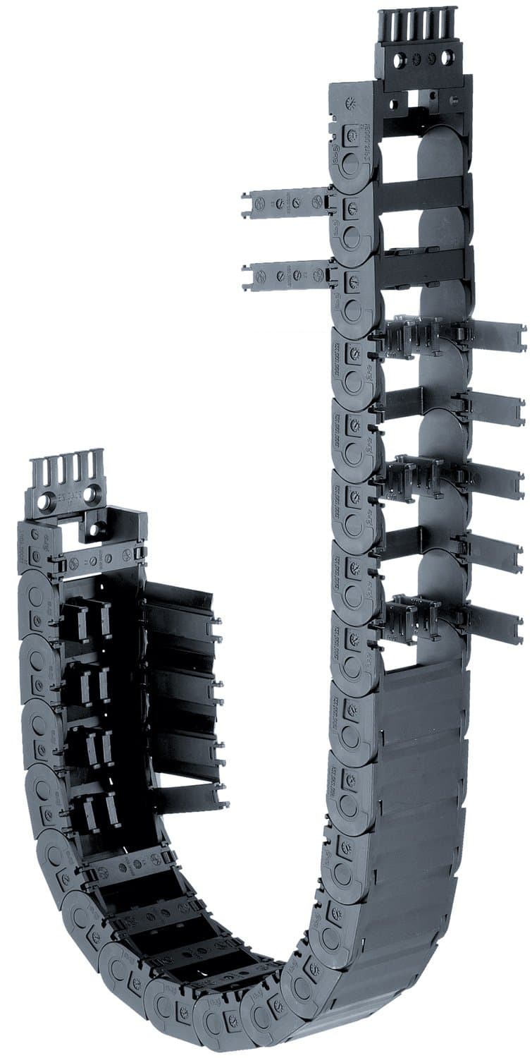 Igus 1500-100-100-0 Energy Chain Cable Carrier, Polymer, Hinge-Open Crossbar , 0.71 Max Cable Diameter, 0.83" Inner Height, 3.94" Inner Width, 3.94" Bend Radius, 1ft" Chain Length
