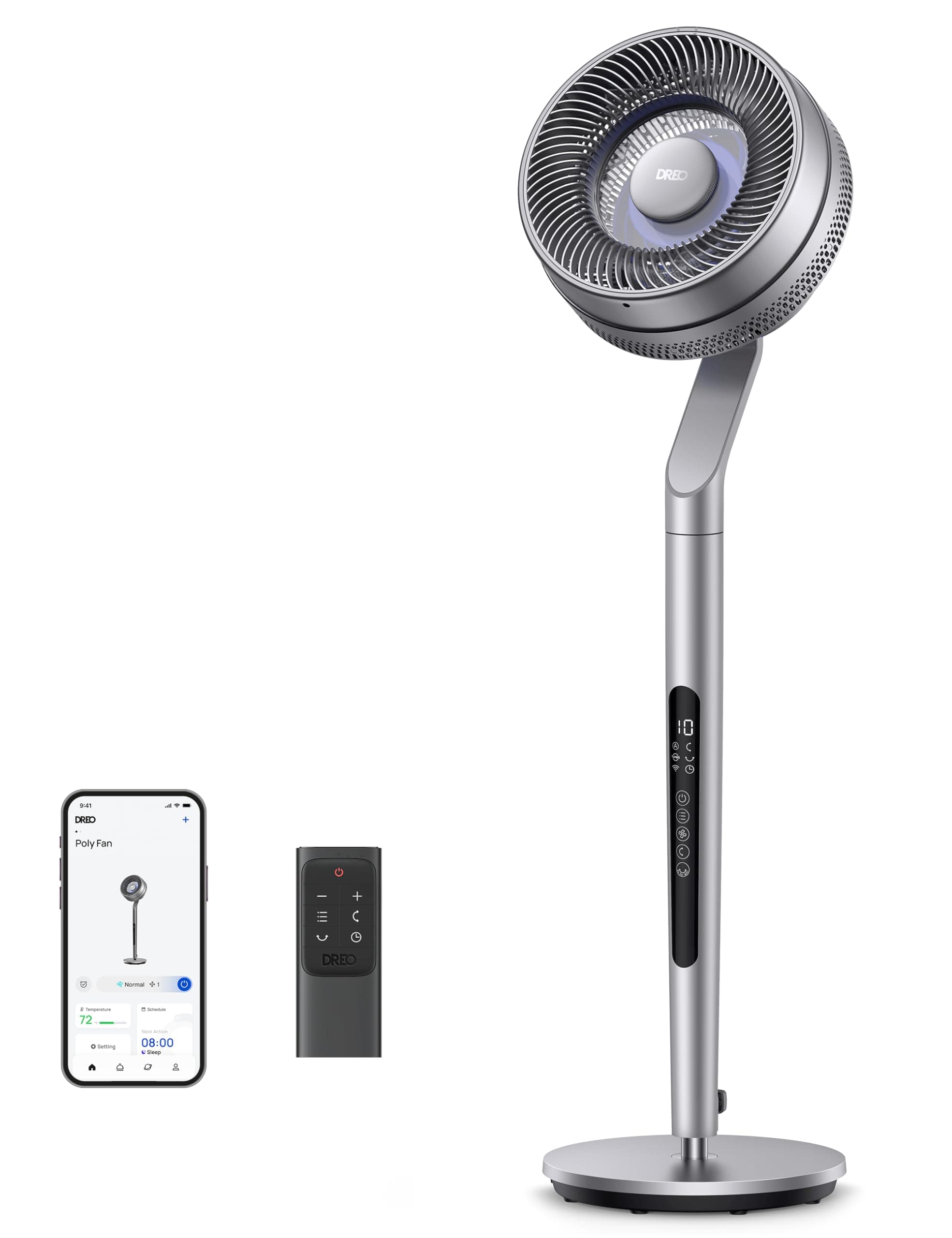 Pedestal Fan with Smart Control, 40-44" Adjustable Height, DC Quiet Fans for Bedroom, 120°+85° Omni-Directional Oscillating Fan, 100ft Airflow, 10 Speeds, 6 Modes, 12H Timer, 23db, Wi-Fi/Voice