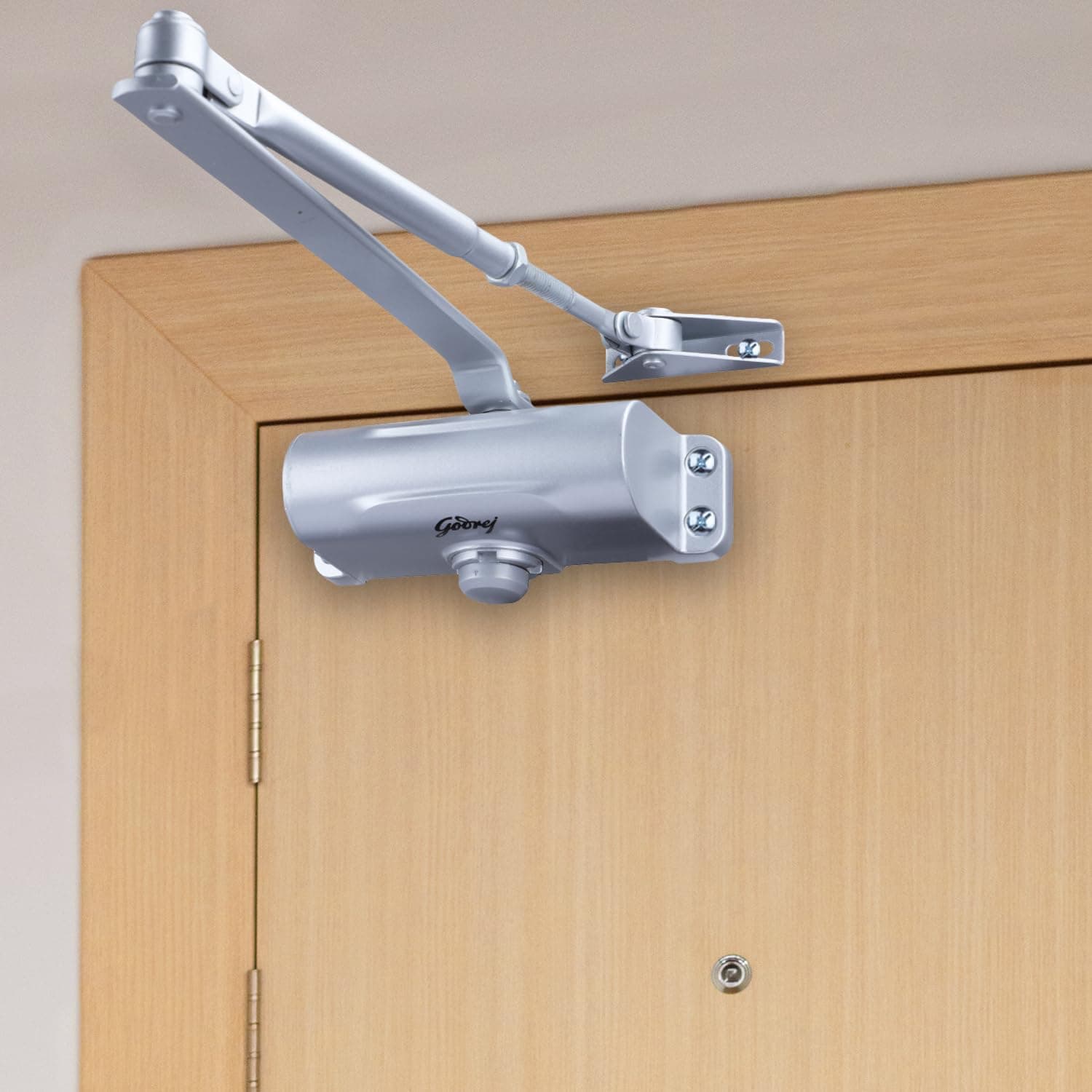Godrej Hercules Door Closer | No Oil Leakage Guaranteed | Rack and Pinion Mechanism | Double Speed Adjustment (Silver Finish)