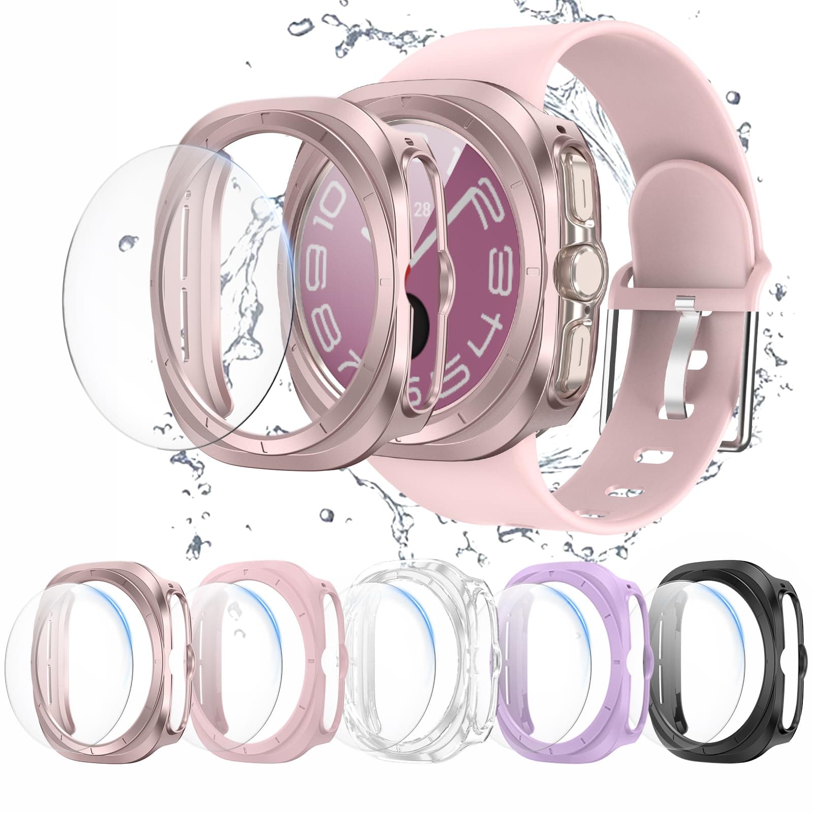 - BHARVEST [5+5 Pack Galaxy Watch 7 Ultra 47mm Screen Protector, Waterproof Case Protective Cover+Tempered Glass Screen Protector Ultra-Thin Hard PC Guard Bumper For Samsung Galaxy Watch 7 47mm Women