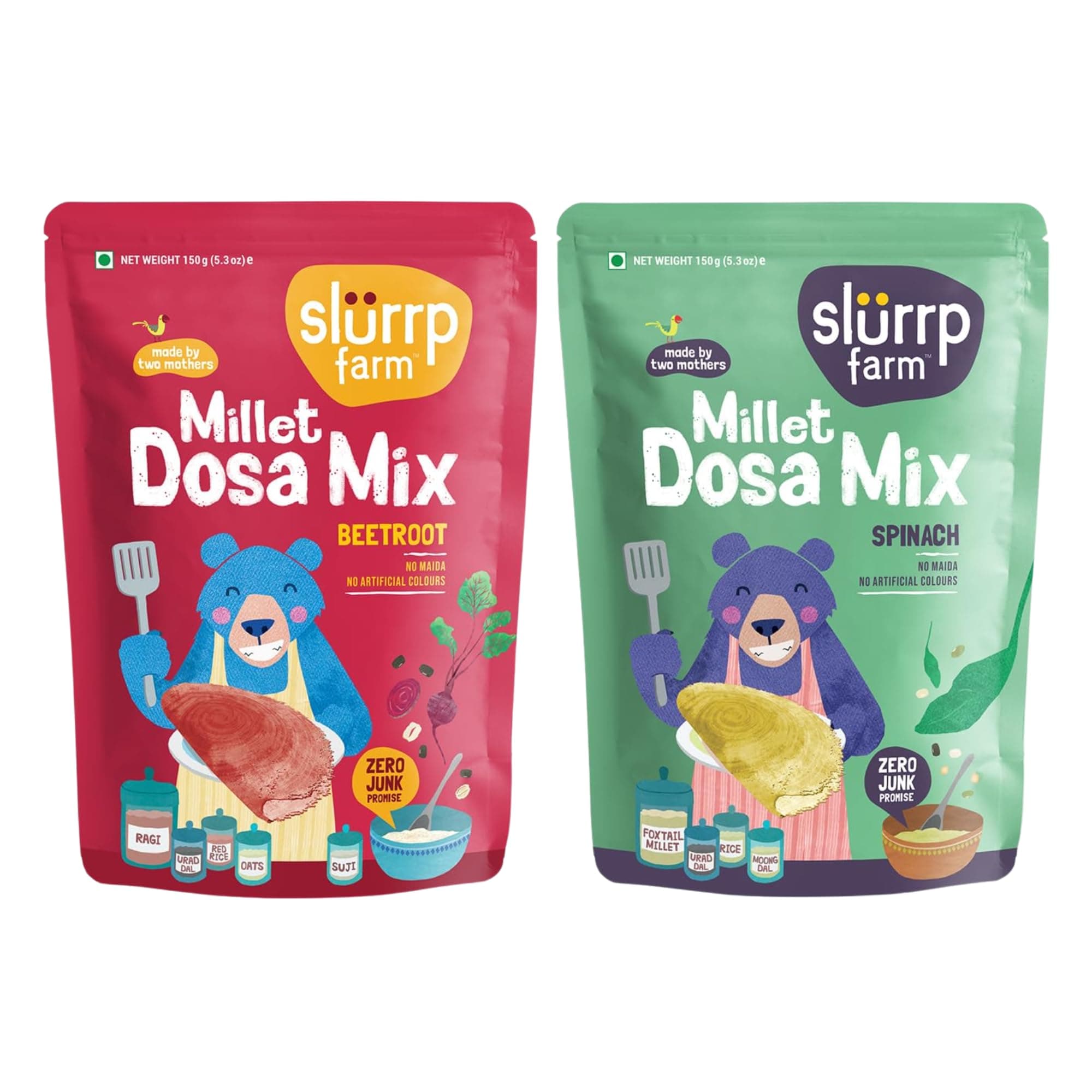 Slurrp Farm Spinach and Beetroot Millet Dosa Mix - Healthy, All Natural, Gluten Free Millets, Vegan, High Protein, 5 oz (Pack of 2)