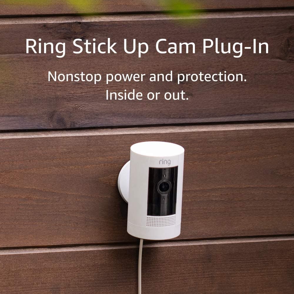 Sponsored Ad - Ring Stick Up Cam Plug-In | Weather-Resistant Outdoor Camera, Live View, Color Night Vision, Two-way Talk, Motion alerts, Works with Alexa | White