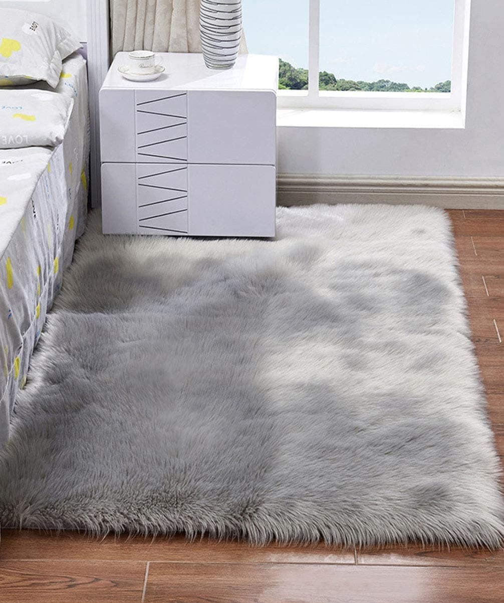 HARESLEFaux Fur Sheepskin Rugs Fluffy Rug Non-slip Carpet Soft Area Rug for Living Room Bedroom, Grey/4x6 ft(120x180cm)