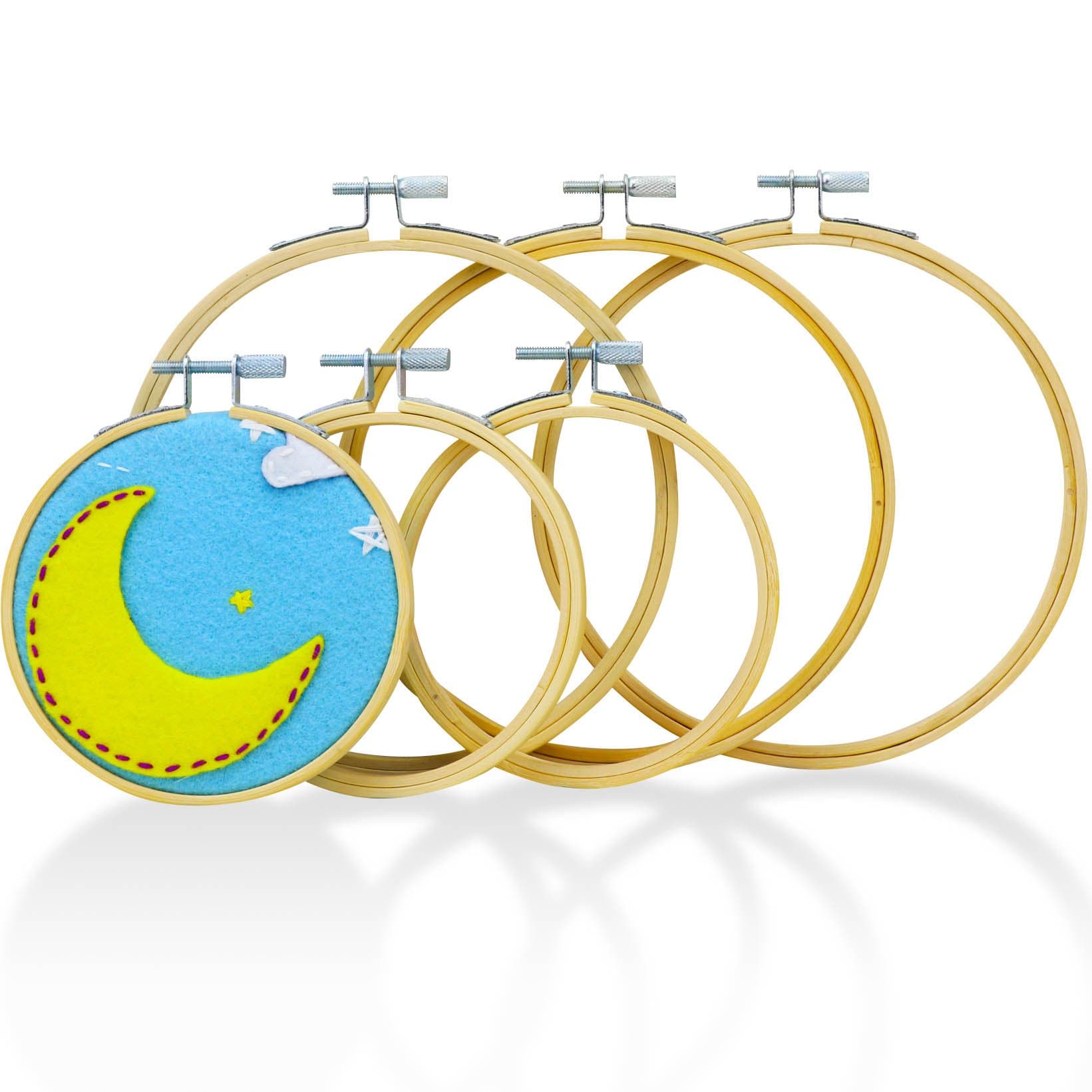 Embroidery Hoop Kit for Cross Stitch (6 Pack) | Premium Round Bamboo Hoops | Bulk Adjustable Wooden Circle Set | 3 pcs of 4 inch & 3 pcs of 6 inch Rings