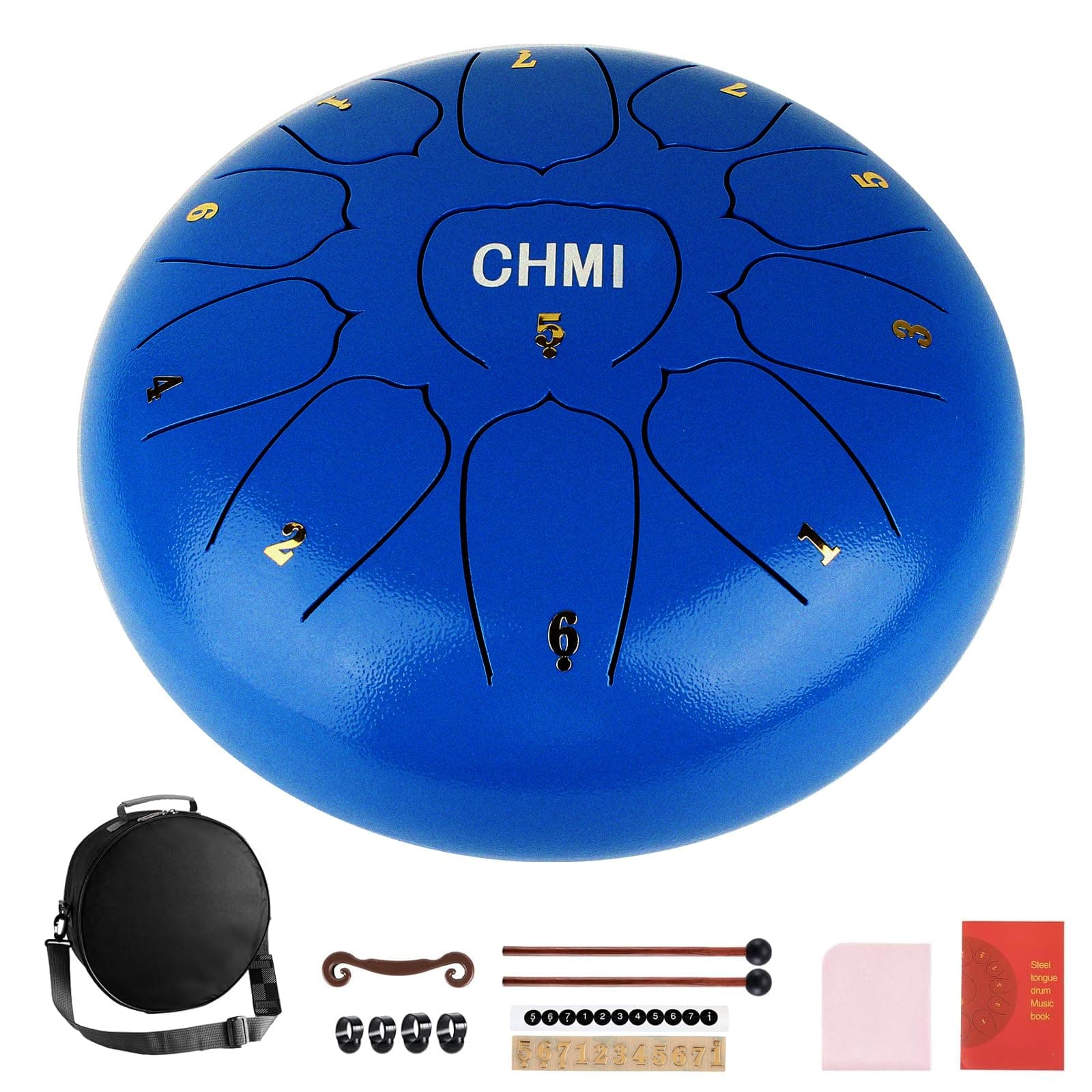 CHMI Rain Drum for Outside,Steel Tongue Drum,11 Notes 10 inches Rain Music Maker Outside with Bag, Hand Pan Drums with Music Book and Mallets, D Key Tongue Drum (Blue)