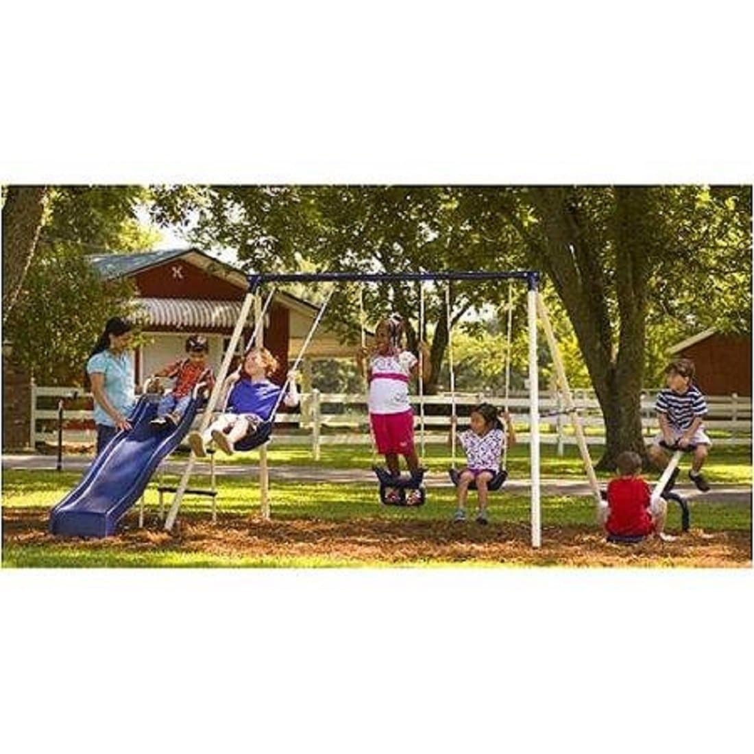 Flexible Flyer Triple Fun II Swing Set w/ Slide, Swings, & Teeter-Totter 42565T