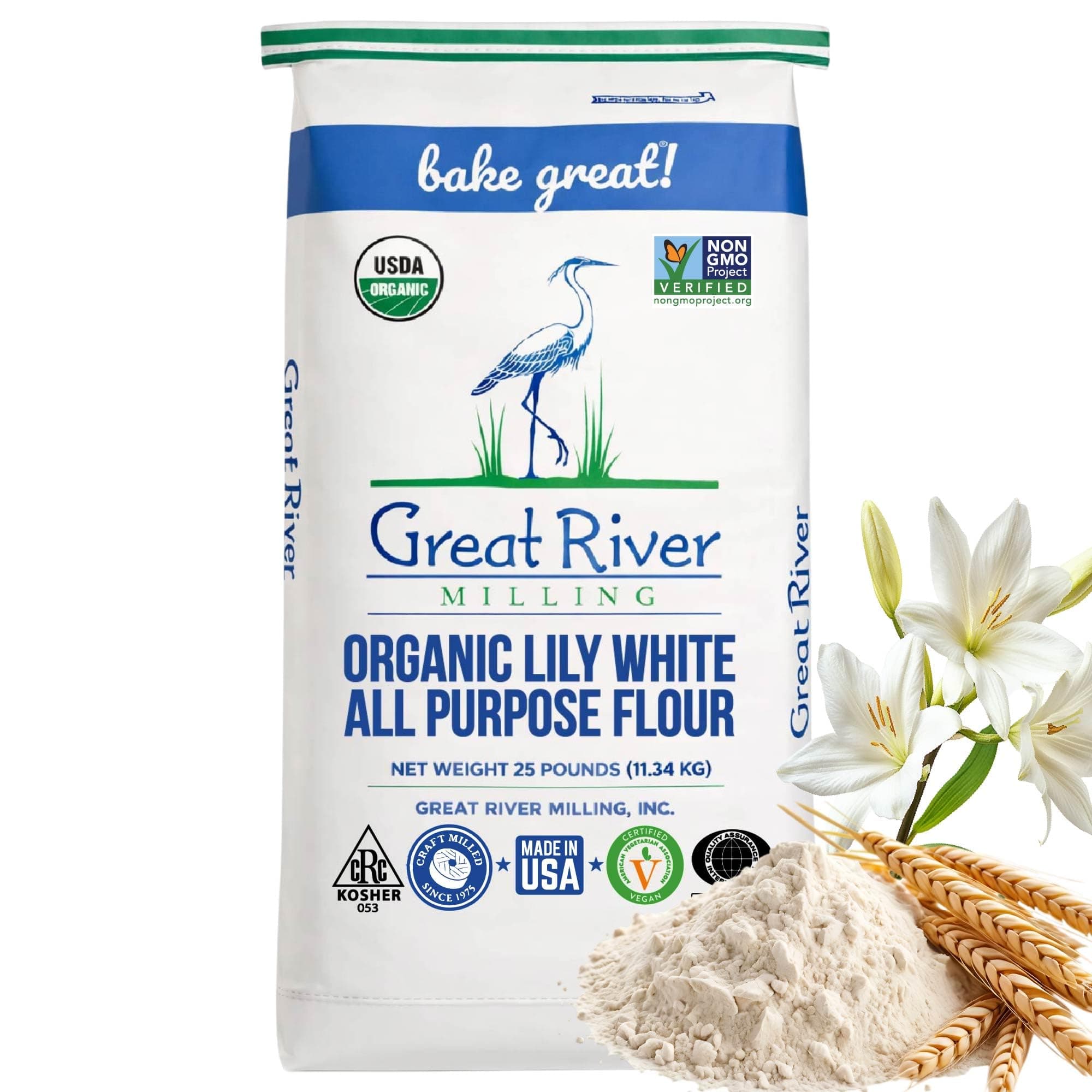 Great River Organic Milling, Lily White Bread Flour, All-Purpose, Organic, 25 Lb (Pack Of 1)