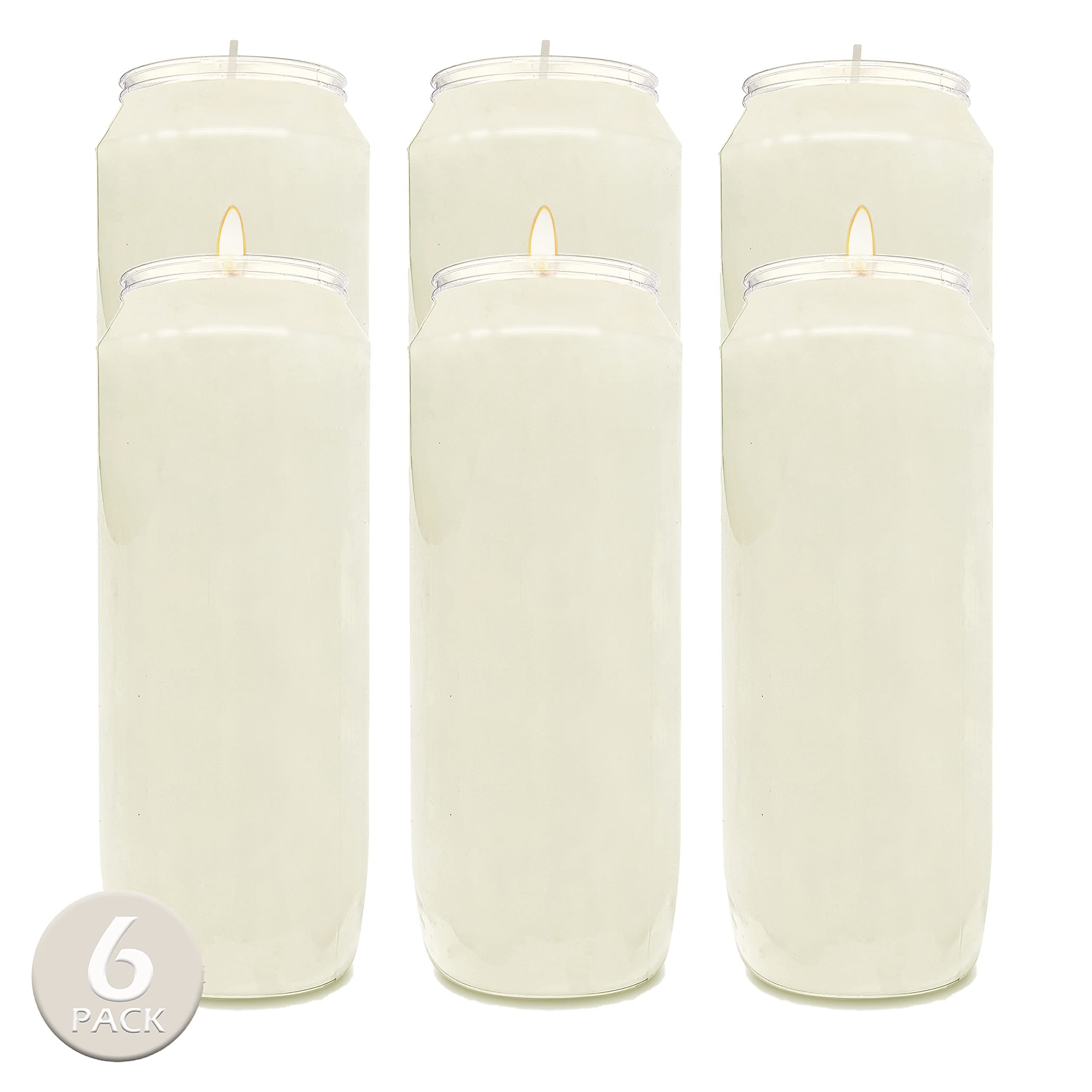 9 Day Prayer Candles 7 inch Tall Pillar Candles for Religious, Memorial, Party Decor, Vigil and Emergency Use - Vegetable Oil Wax in Plastic Jar Container, White (Pack of 6)