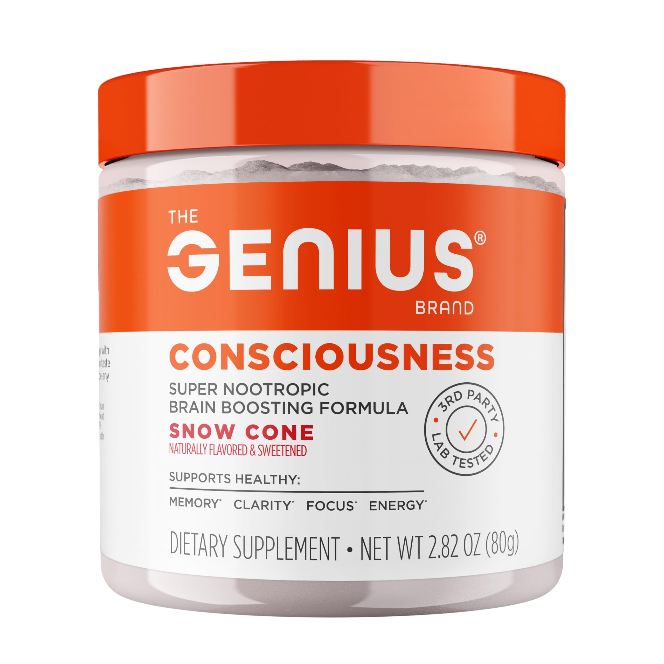The Genius Brand Genius Consciousness - All-in-One Brain Health Supplement for Clarity - Supports Concentration, Creative Thinking, Energy & Memory - Powered by Nootropics - 15 Servings - Snow Cone