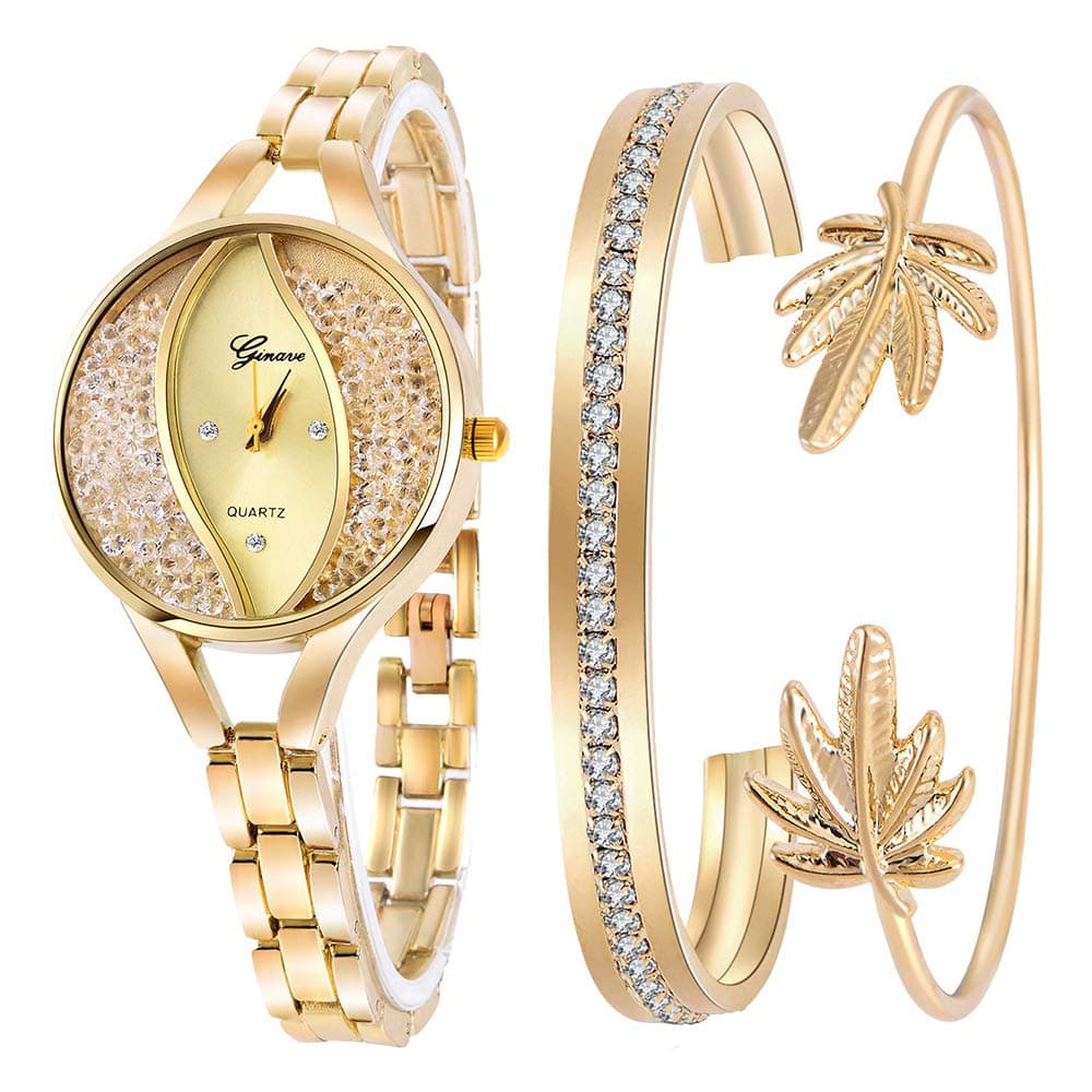 Weicam Women's Diamond Wristwatch Bangle Bracelet Jewelry Set Analog Quartz Wrist Watch for Ladies