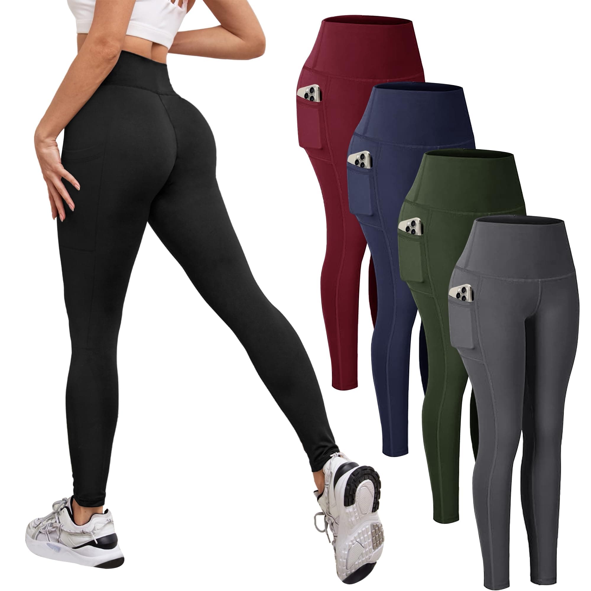 Opuntia 5 Pack Leggings for Women - High Waisted Tummy Control Soft Black Slimming Yoga Pants for Workout Running