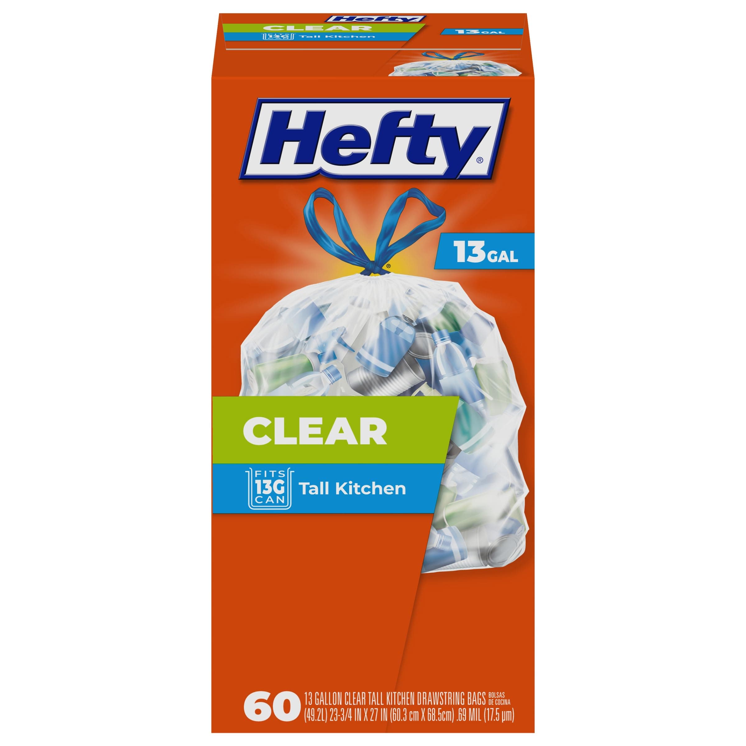 Hefty Recycling Trash Bags, Clear, 13 Gallon, 60 Count Packaging May Vary