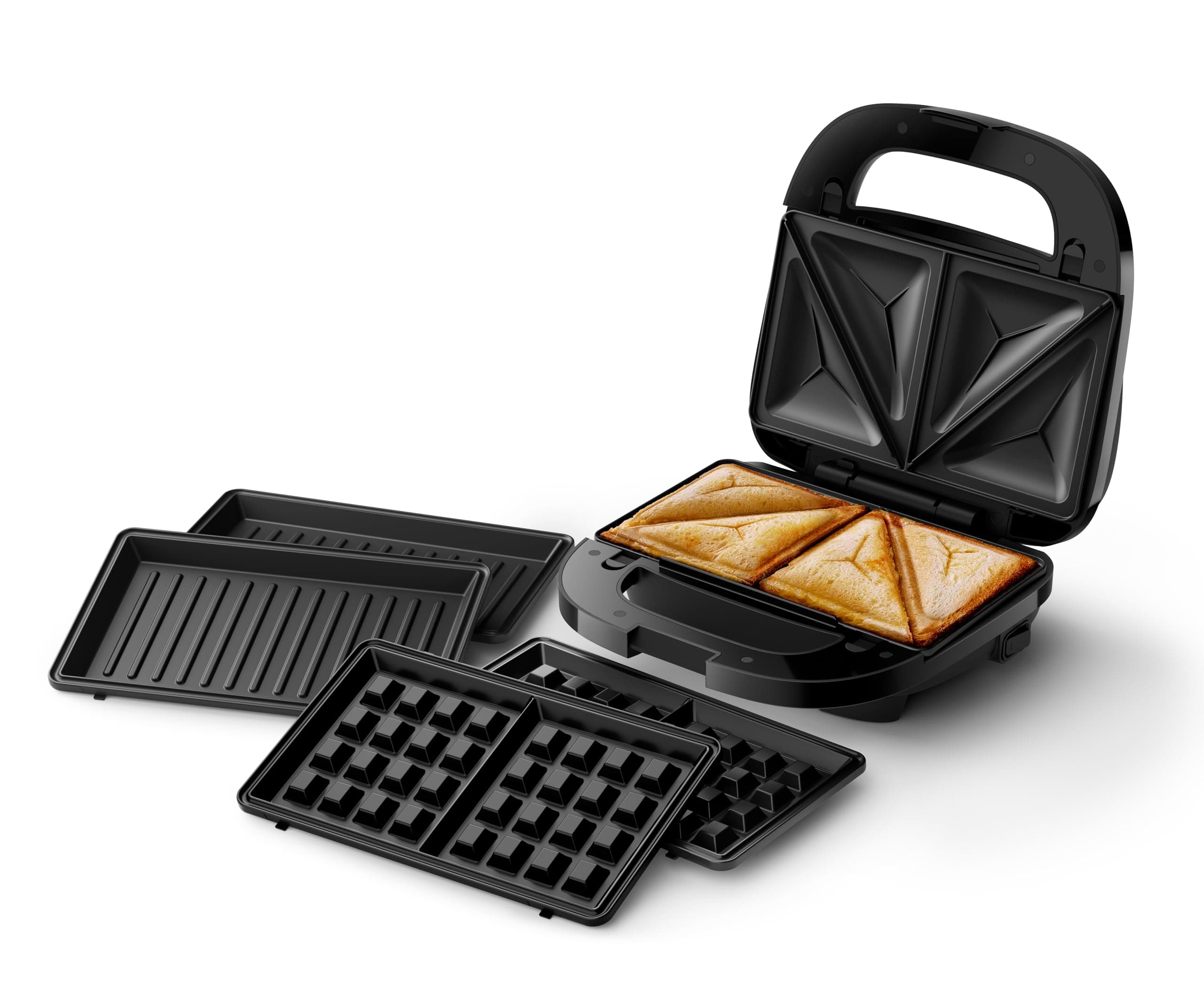 5000 Series Sandwich Maker - 3 Plate Sets for Paninis, Sandwiches, and Waffles. Nonstick Grill Plates. Cut-and-Seal. 750W Power. Black (HD2350/80)
