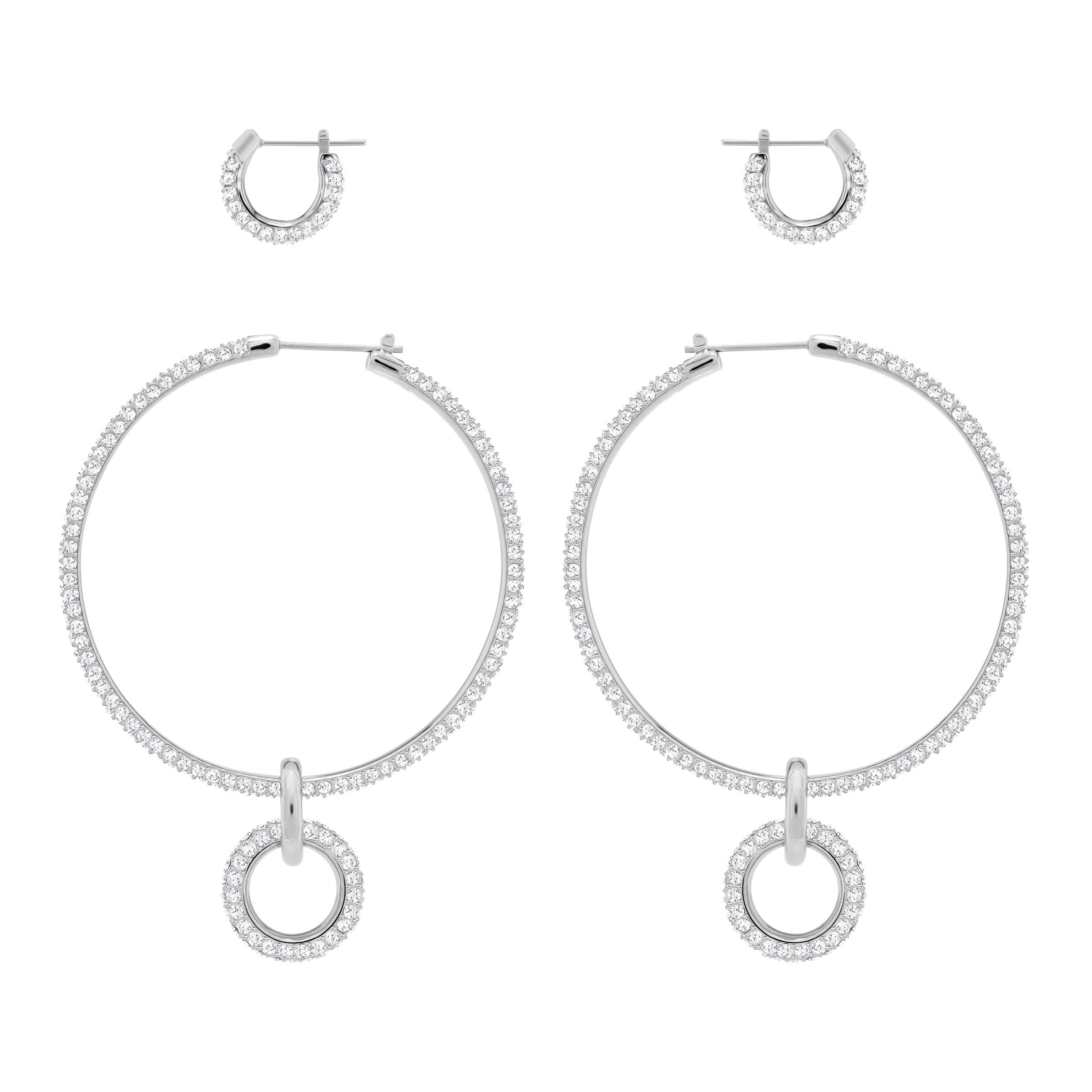 SwarovskiWomen's Stone Hoop Pierced Earrings Set of Rhodium Plated Hoops with Additional Loop Elements and Sparkling White Swarovski Crystals