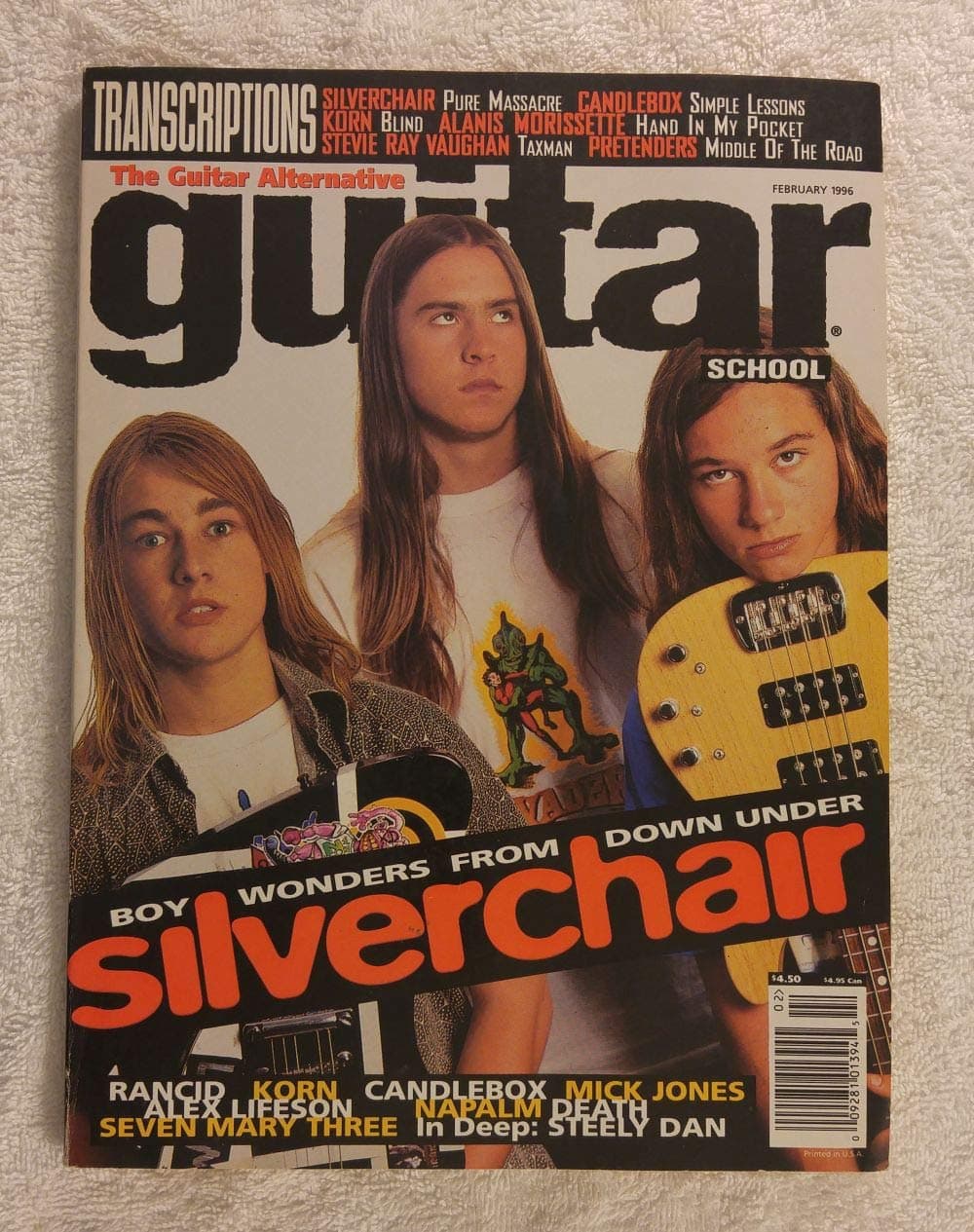 Daniel Johns, Ben Gillies & Chris Joannou - Silverchair - Boy Wonders from Down Under - Guitar School Magazine - February 1996 - Steely Dan article
