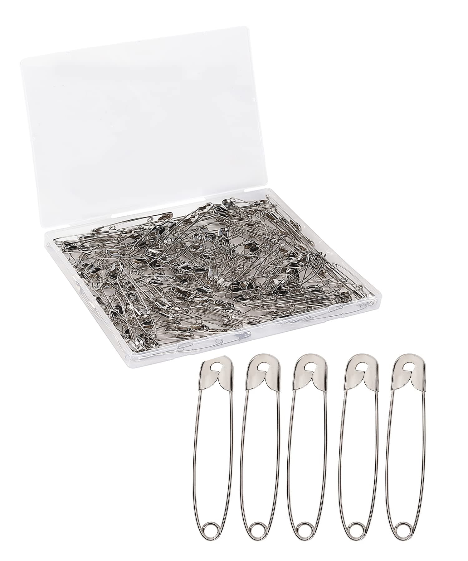 Heavy Duty Safety Pins - 2 Inch, 200 Pack, Silver, Large, Bulk for Clothes