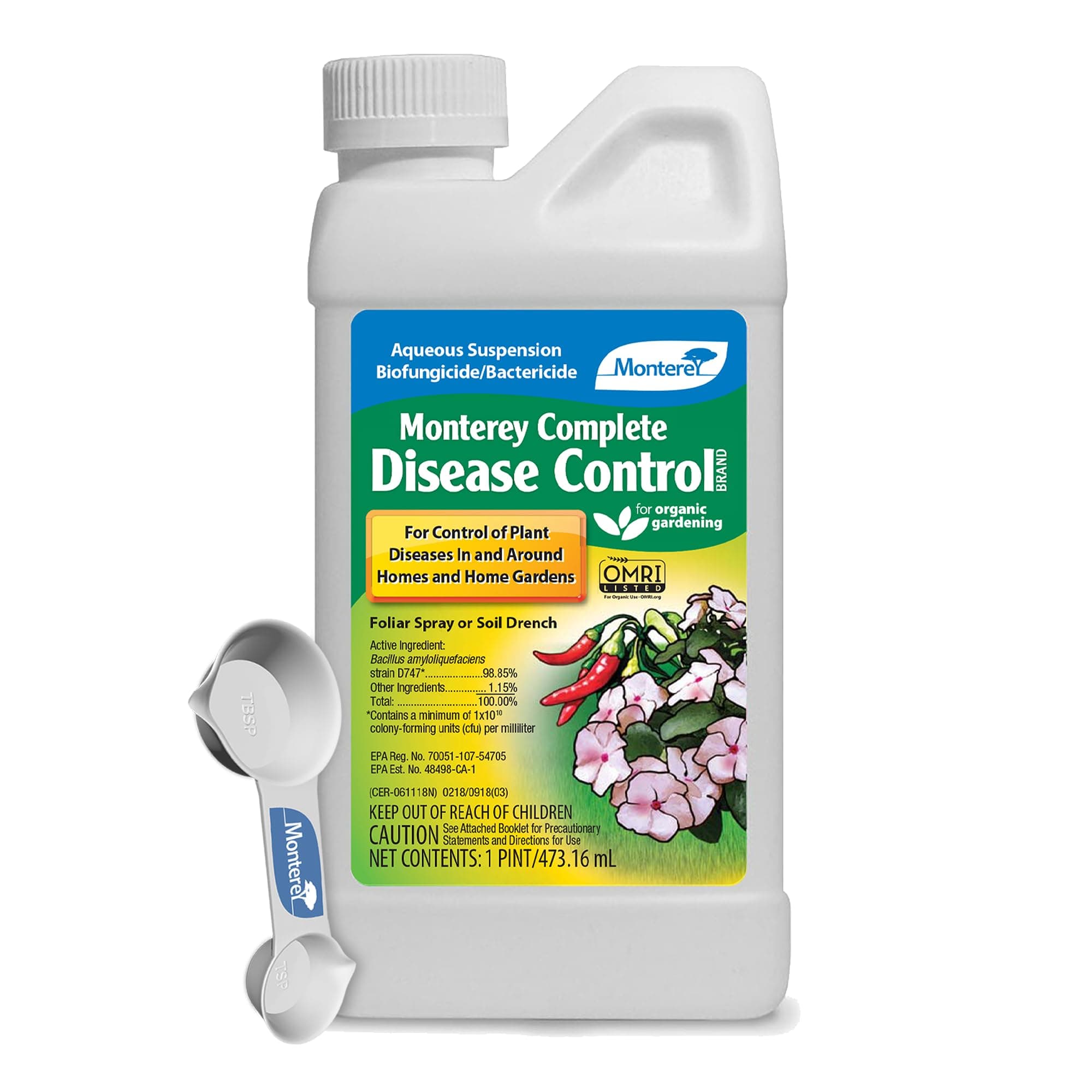 Monterey Complete Disease Control Bundled with Measuring Spoon - Fungicide & Bactericide for Control of Garden & Lawn Diseases - 1 Pint