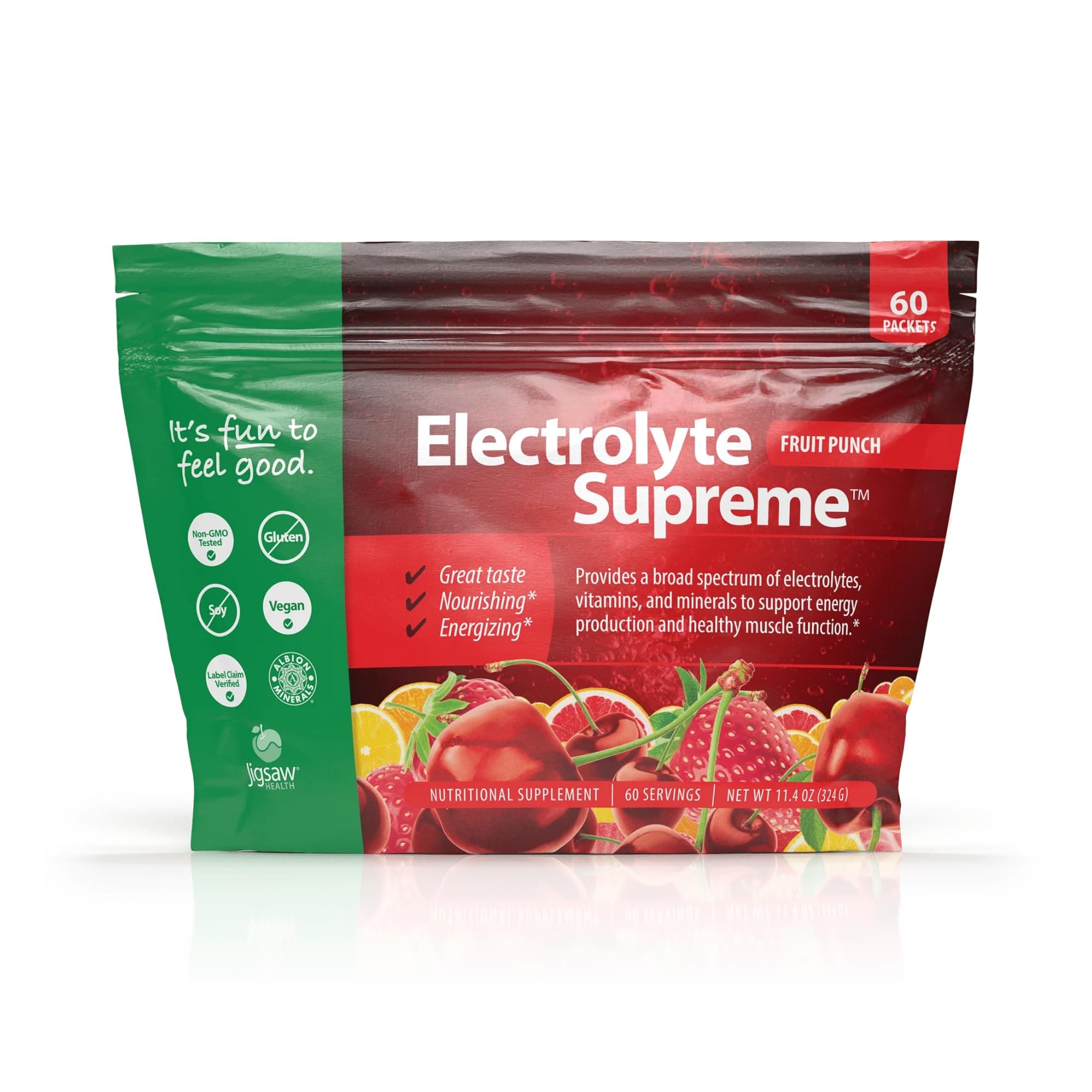 Jigsaw Health - Electrolyte Supreme - Broad Spectrum of Electrolytes + Trace Minerals - 60 Servings (60 Servings Packets, Fruit Punch)