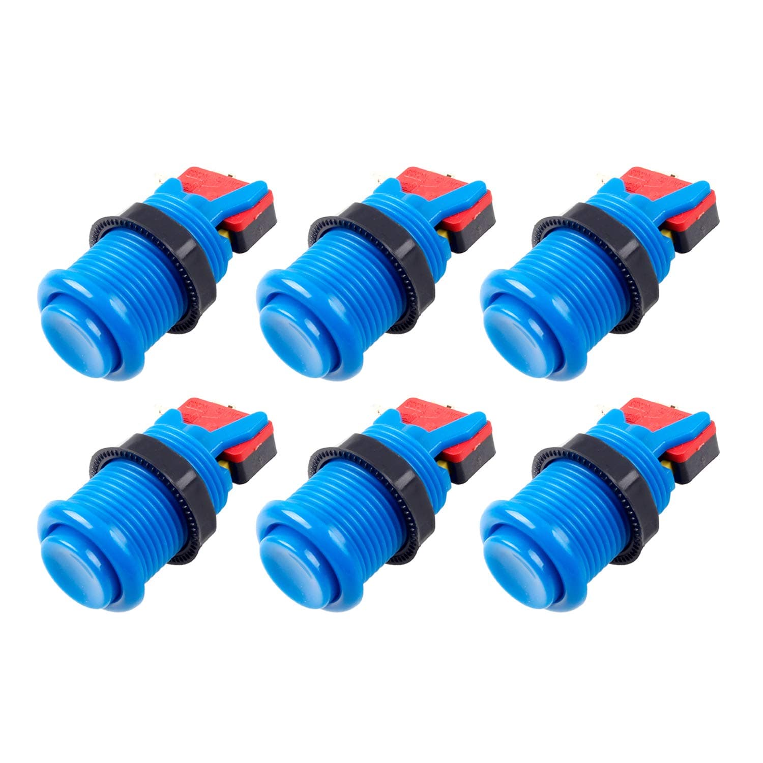 EG STARTS 6X American Style Standard Arcade Buttons Switchable Happ Type 30mm Push Button 3/16" Terminal for Jamma Mame Kit Parts (Blue)