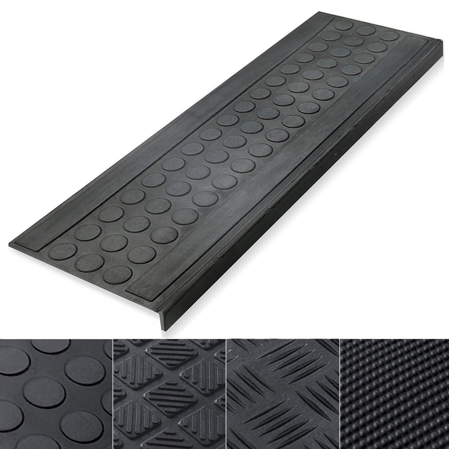 etm Anti Slip Stair Treads – Stair Pads | 0.8 cm Thick Stair Covers | Outdoor & Indoor Weatherproof Step Treads | 5 Piece Rubber Stair Mats Set - Coin (25 x 65 cm)