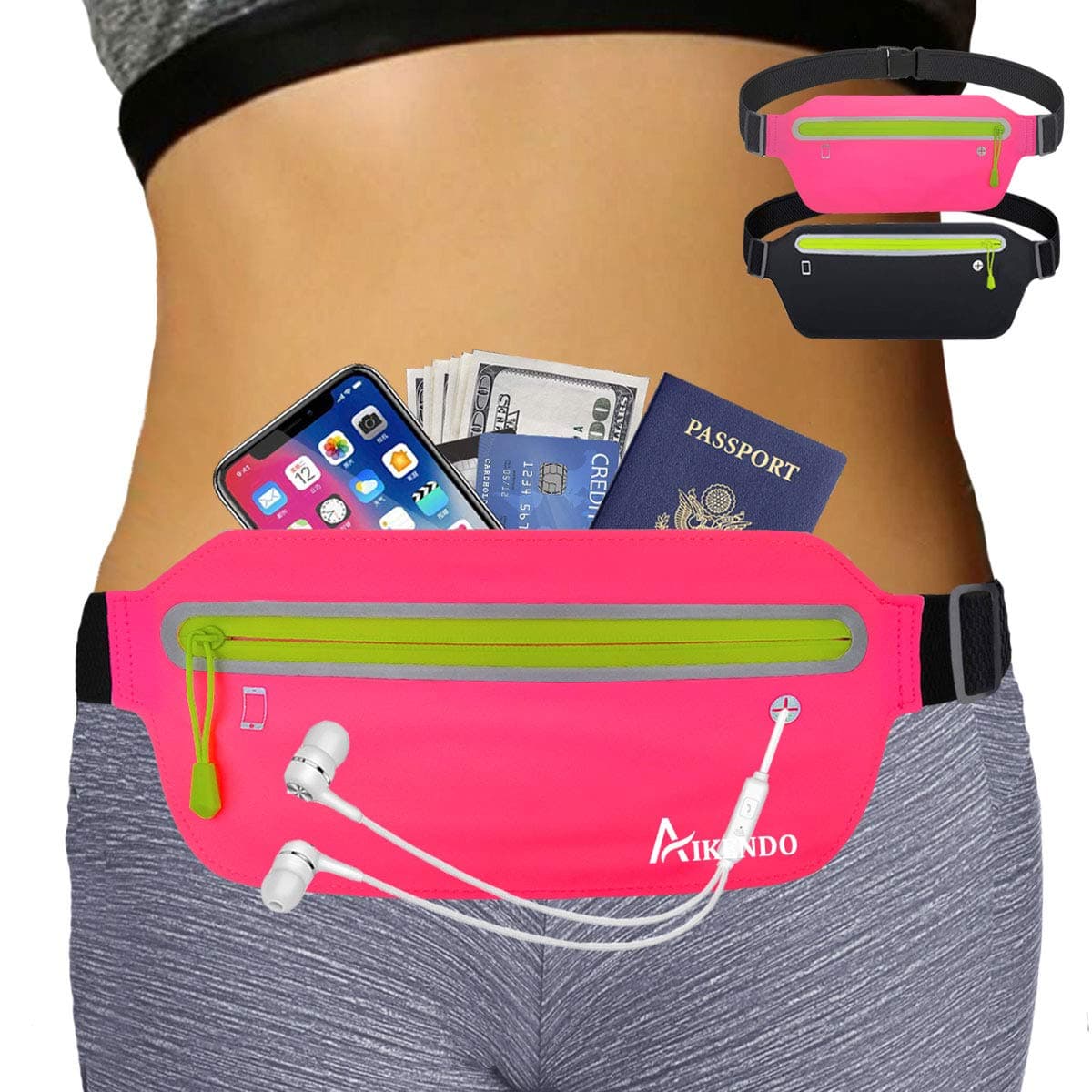 Slim Running Belt Fanny Pack,Fitness Workout Exercise Waist Bag Pack Compatible with iPhone 13 12,Light Runners Belt Travel Money Belt for Men Women…