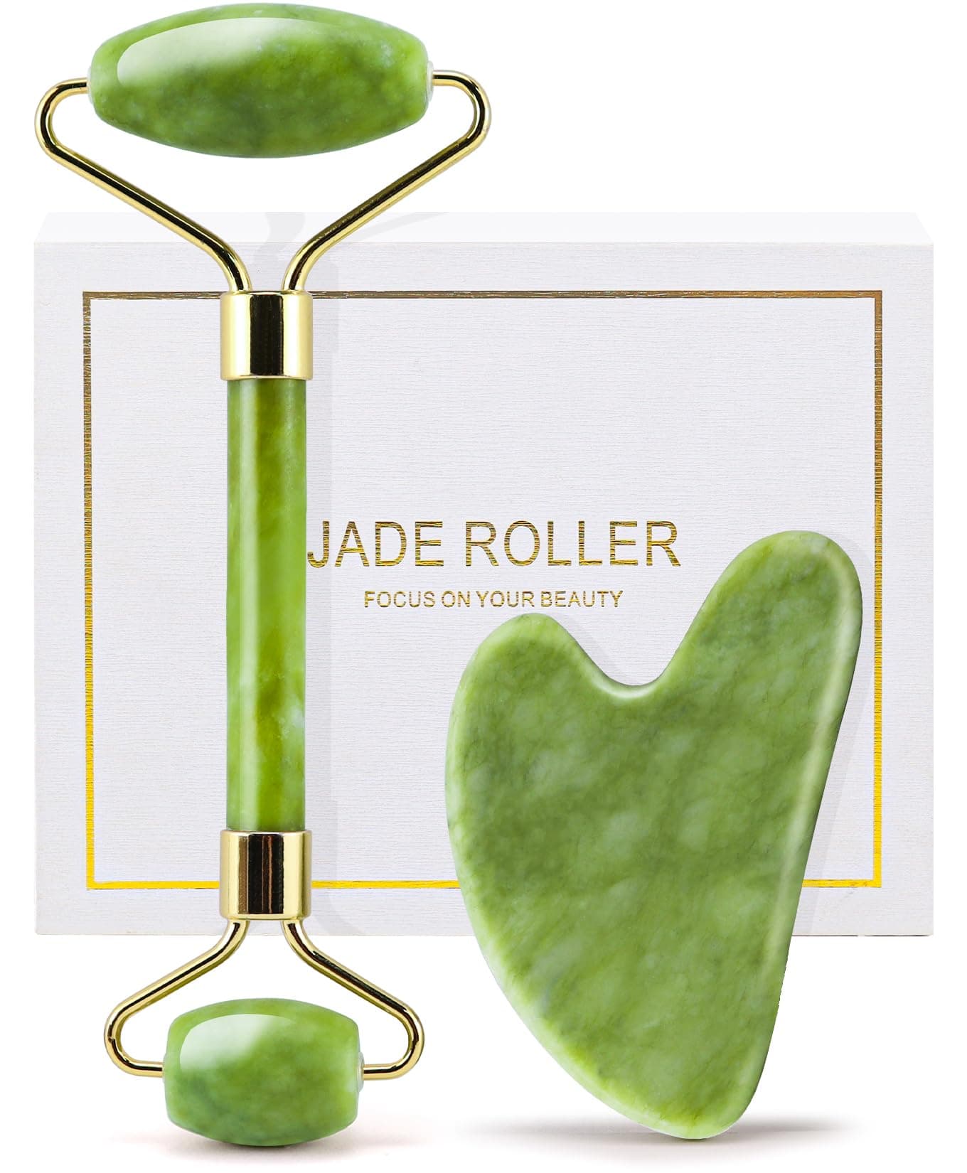 huefull Genuine Jade Roller & Gua Sha Set for Face, Cooling & Firming Effect, Sculpting Tool for Jawline & Skin Care, Self-Care Gifts for Women & Men