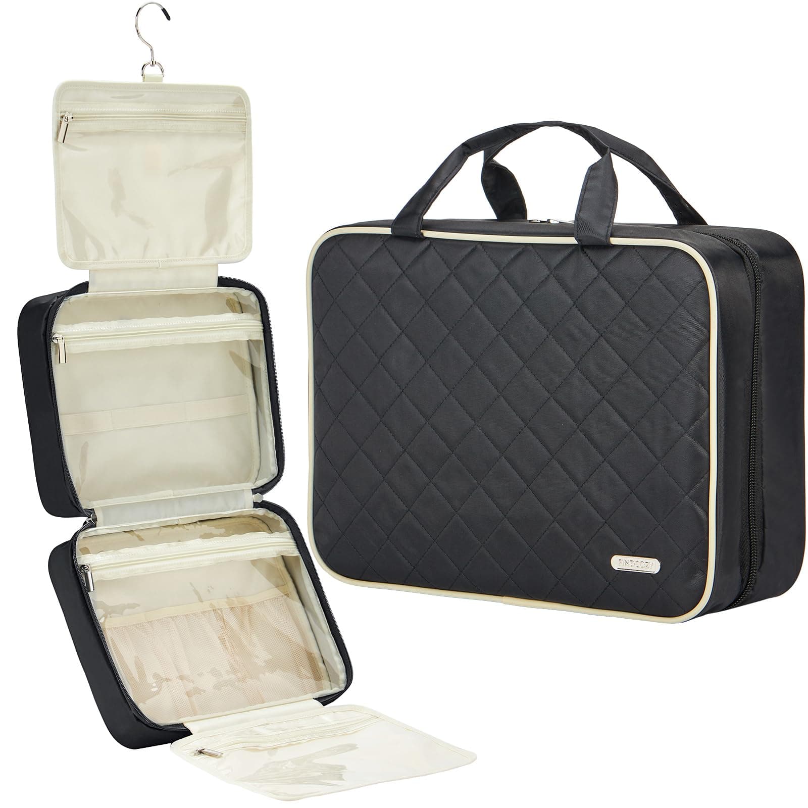 FINDCOZY Toiletry Bag Travel Bag with Hanging Hook, Cosmetic Bag, Travel Makeup Organizer for Women, Black