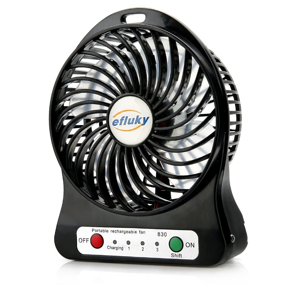 efluky Desk Fan Table Fan Mini Fan Small Quiet Fan Rechargeable Fan USB Fan Travel Fan 4 Inch 3 Speeds (Black)