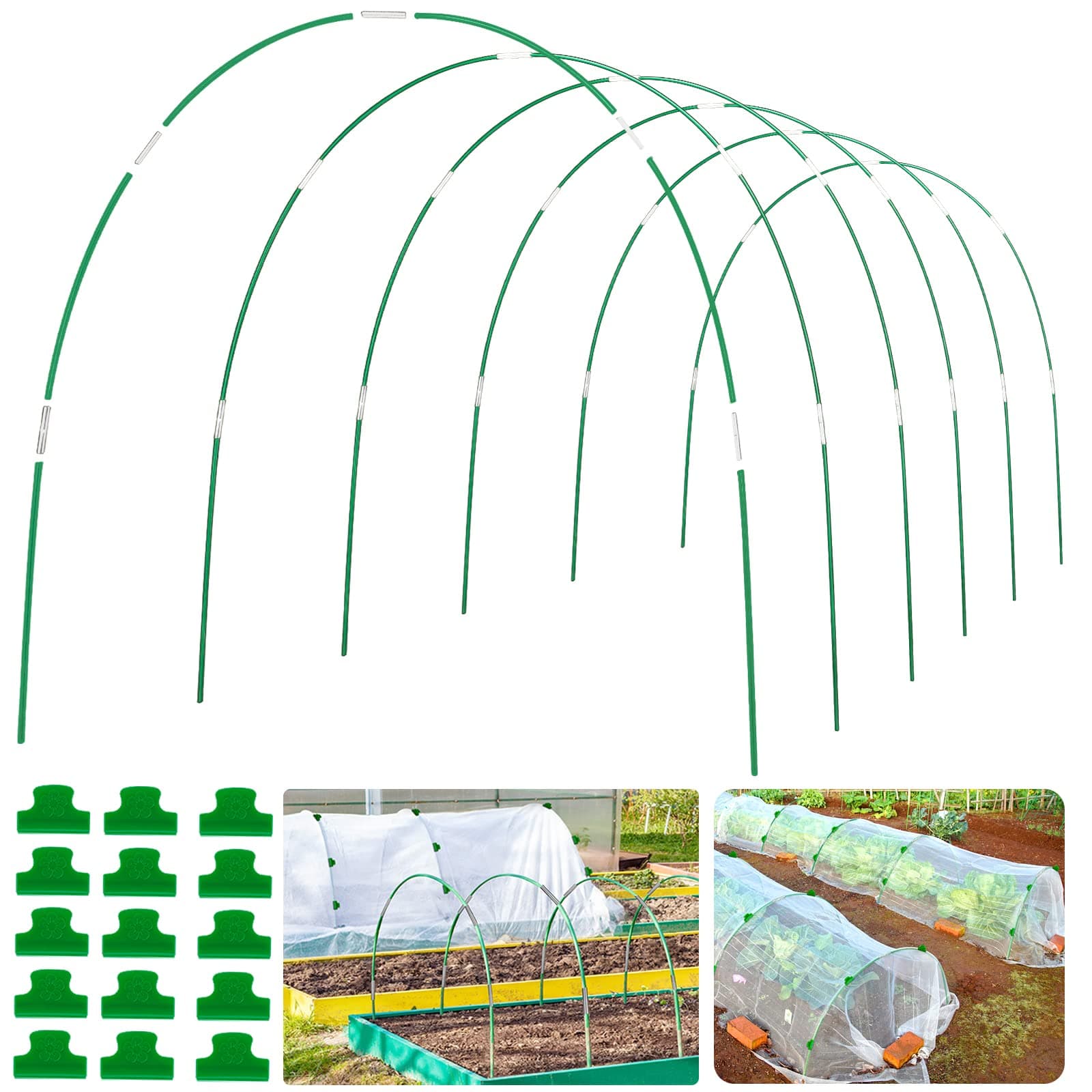 WYRJXYB Greenhouse Hoops Grow Tunnel 6 Sets of 8FT Long Garden Hoops, Rust-Free Fiberglass Frame for Garden Netting, Raised Bed Plant Shade Cloth, Row Cover