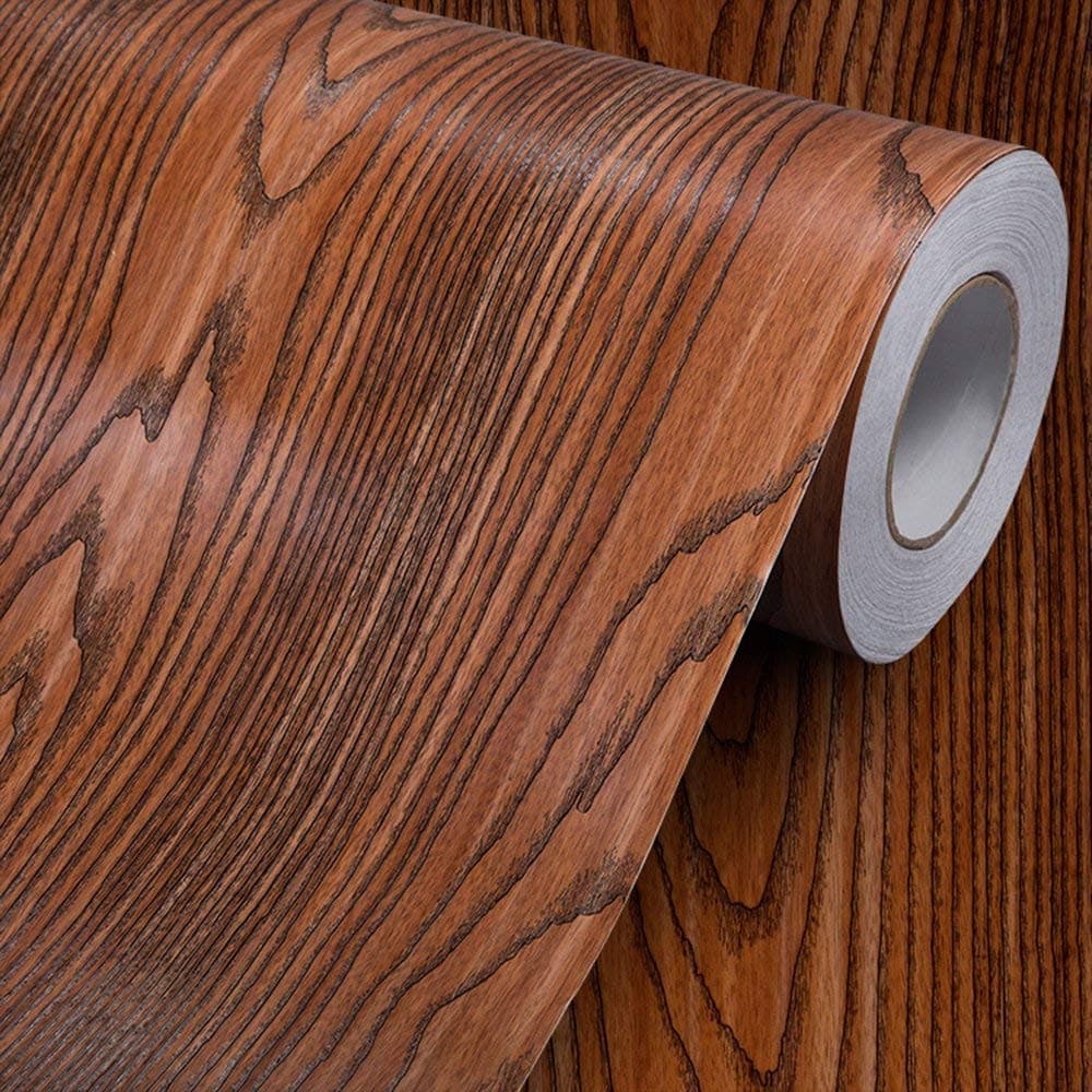 Wood Grain Wall Paper Self Adhesive Vinyl Shelf Liner Covering for Kitchen Countertop Cabinets Drawer Furniture Wall Decal (23.4"Wx117"L, Rosewood)