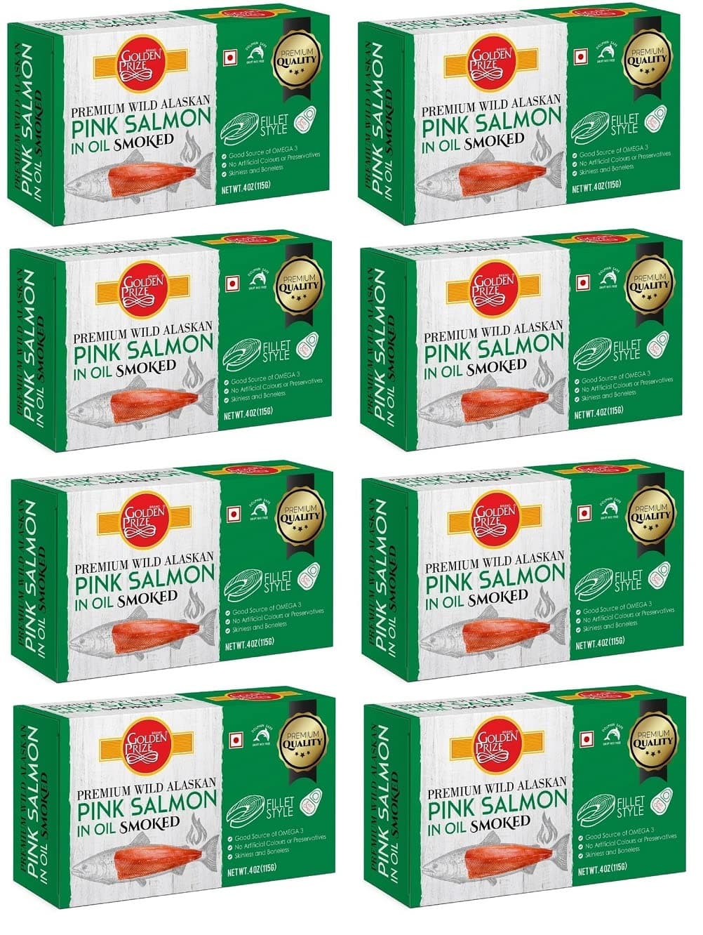 Golden Prize Wild Alaskan Smoked Pink Salmon Fillet in Oil, 115g (Pack of 8)