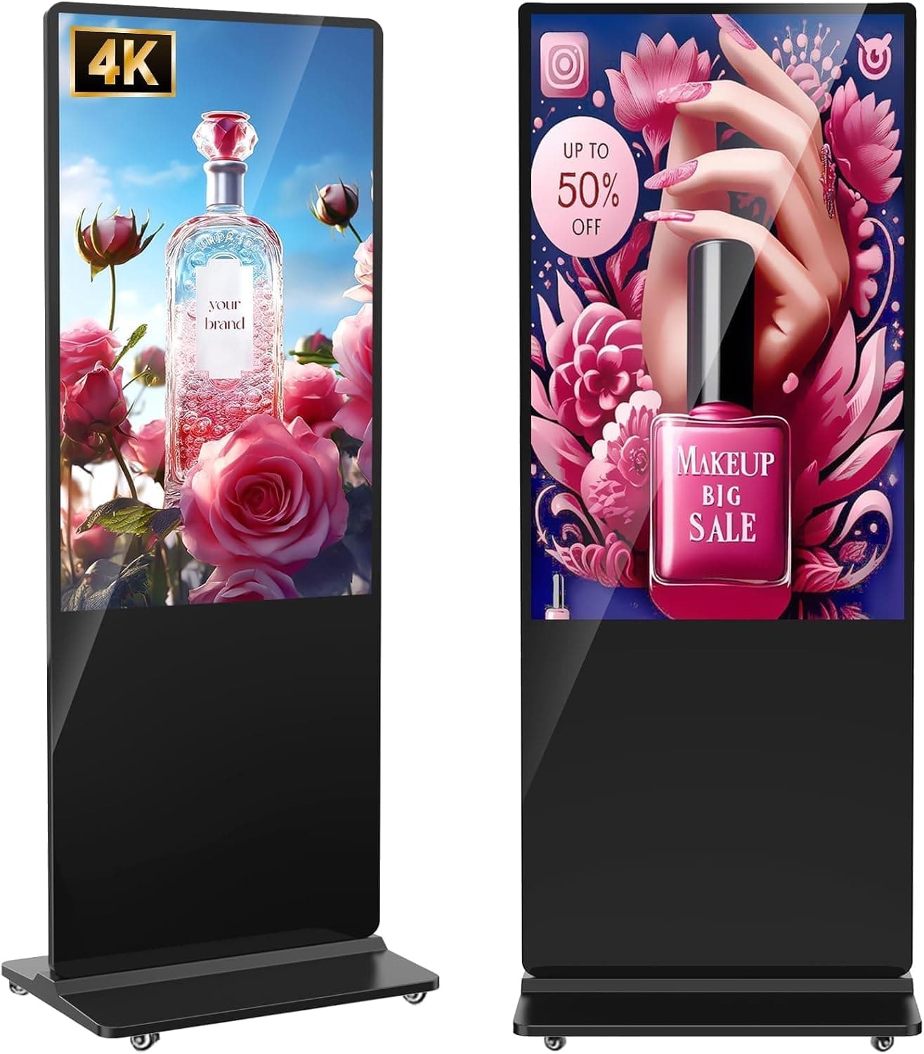 – 55 inch 4K Digital Display Screen, Digital Signage Display Kiosk, Portable Vertical Monitor, IPS LCD Screen Media Player, Support WiFi, HDMI, USB