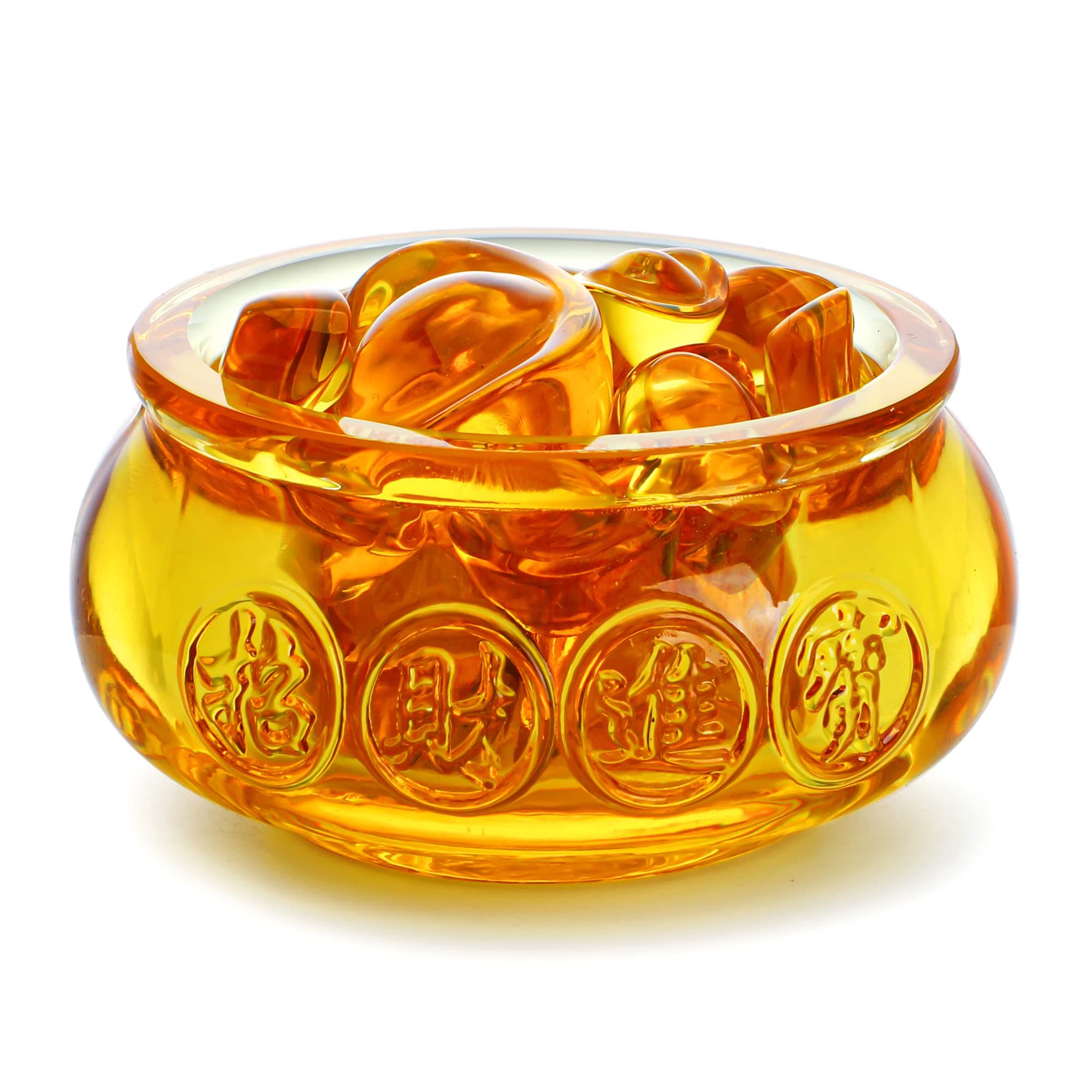 3'' Handmade Crystal Glass Golden Treasure Basin with 41pcs Ingot/Yuan Bao Good Luck Wealth Prosperity Figurine Collectibles Feng Shui Decor for Home Office