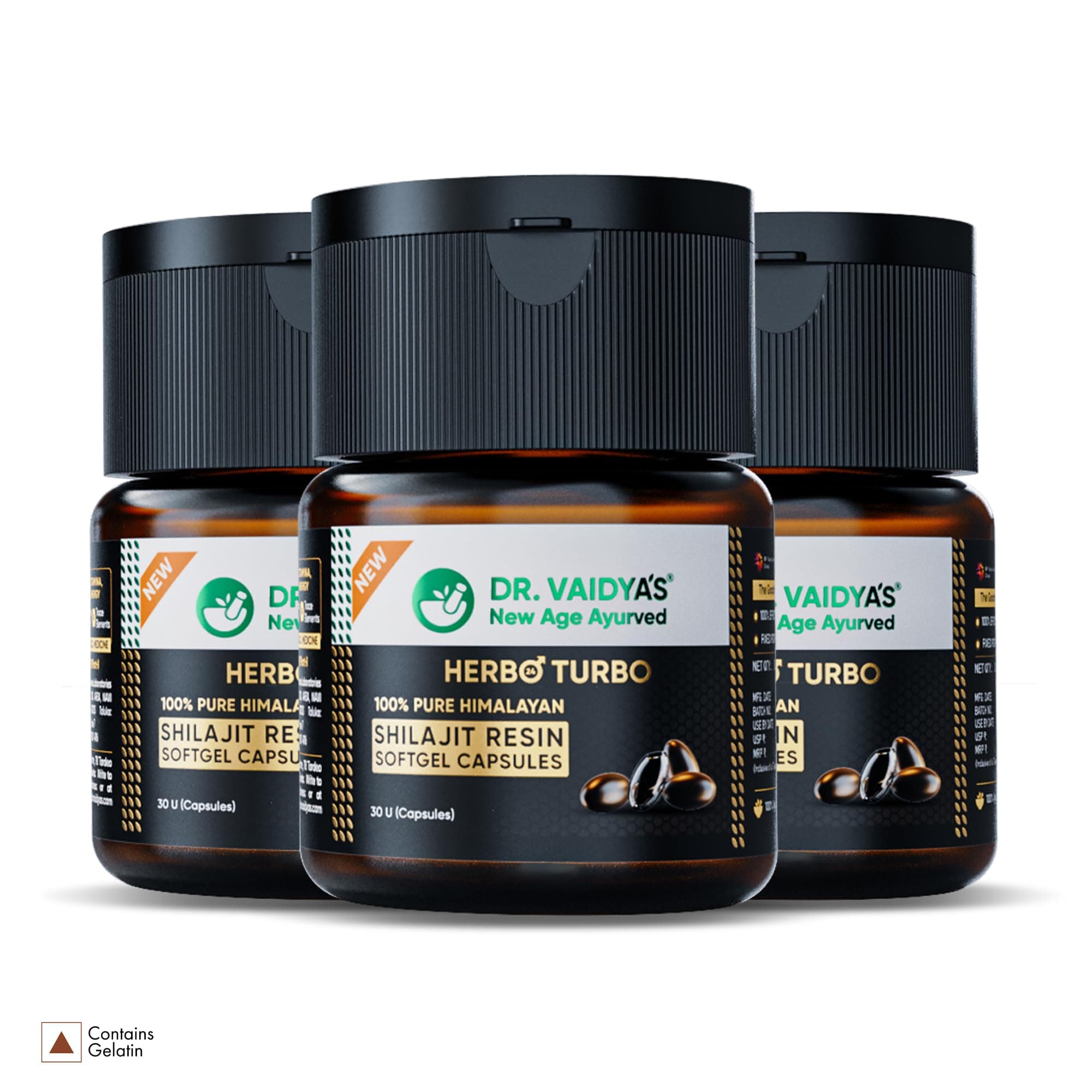 DR. VAIDYA'S new age ayurveda Herbo24Turbo Shilajit Resin | 100% Pure Himalayan | >75% Fulvic Acid & 80+ Trace Elements | Boosts Stamina & Endurance Pack of 3-20g