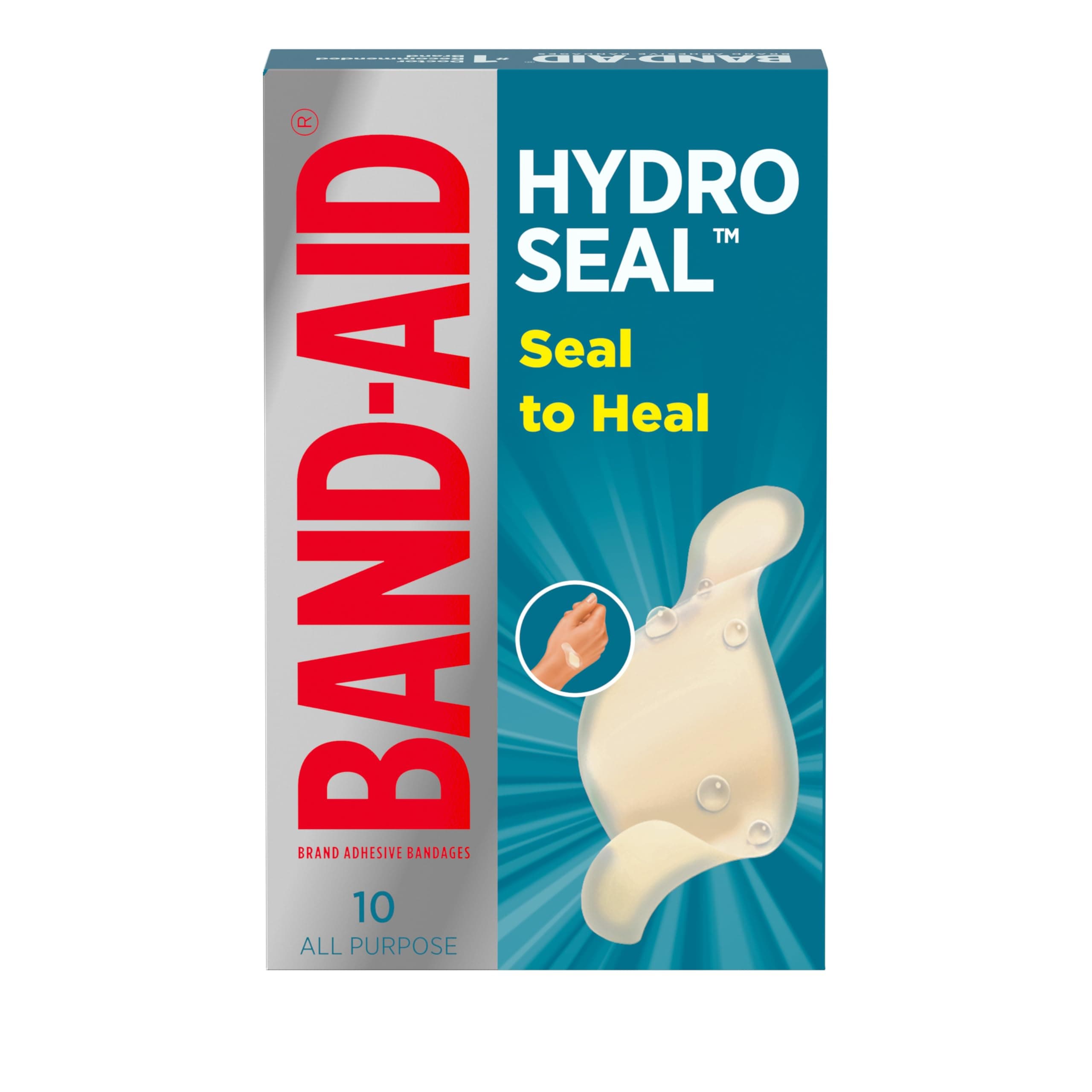 Band-Aid Brand Hydro Seal Waterproof All Purpose Adhesive Bandages for Wound Care or Blisters, 10 ct