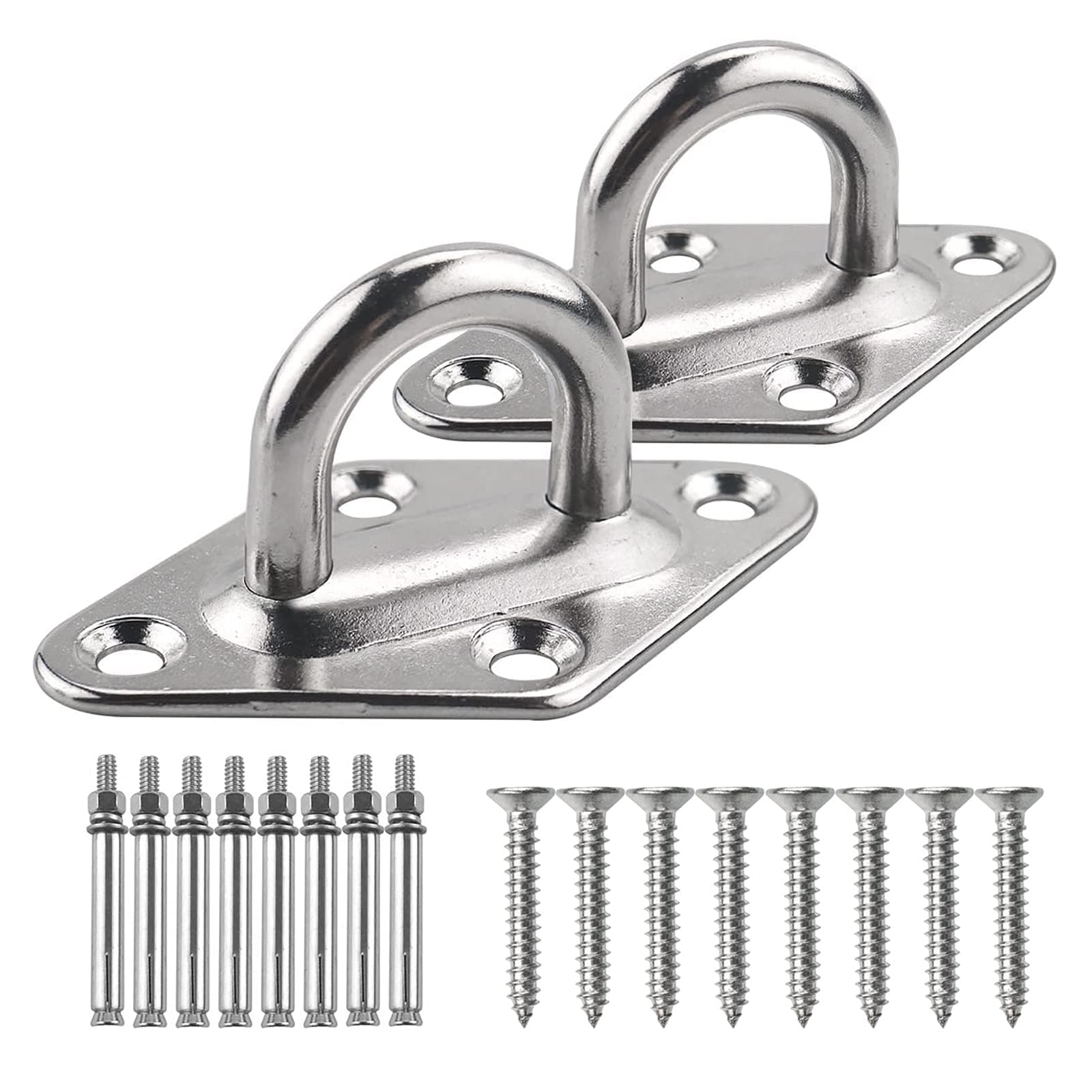 TooTaci Hammock Hooks Heavy Duty, 1000lb Capacity M8 304 Stainless Steel Pad Eye, Hammock Hanging Kit with Screw Bolts, Hammocks Wall Mount Ceiling Hook for Indoor Outdoor, Swing Chairs Hanging