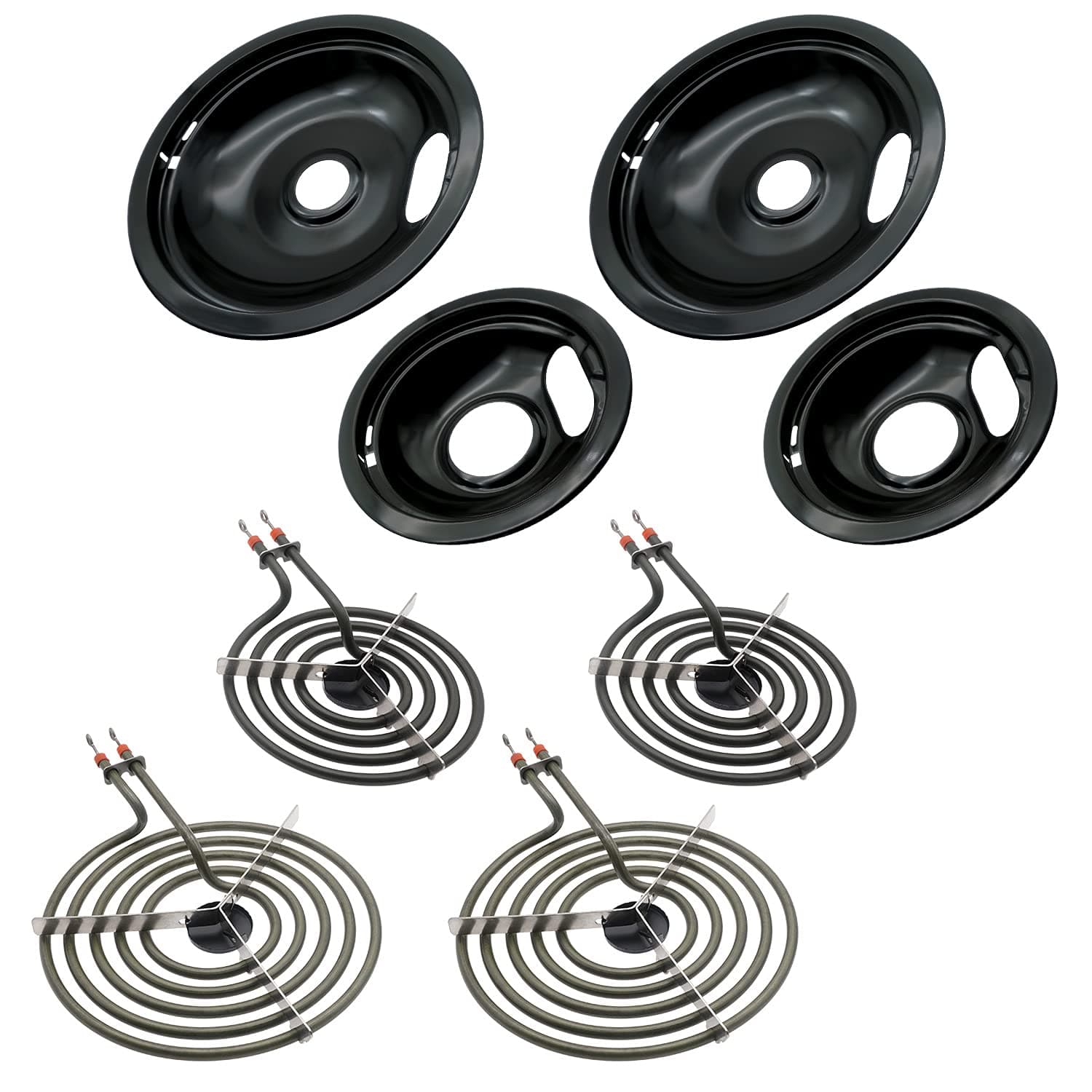 W10288051 Range Cooktop Porcelain Drip Pans and MP22YA Electric Range Burner Element Unit Set by SupHomie - Compatible with Whirlpool Amana Electric Range Stove