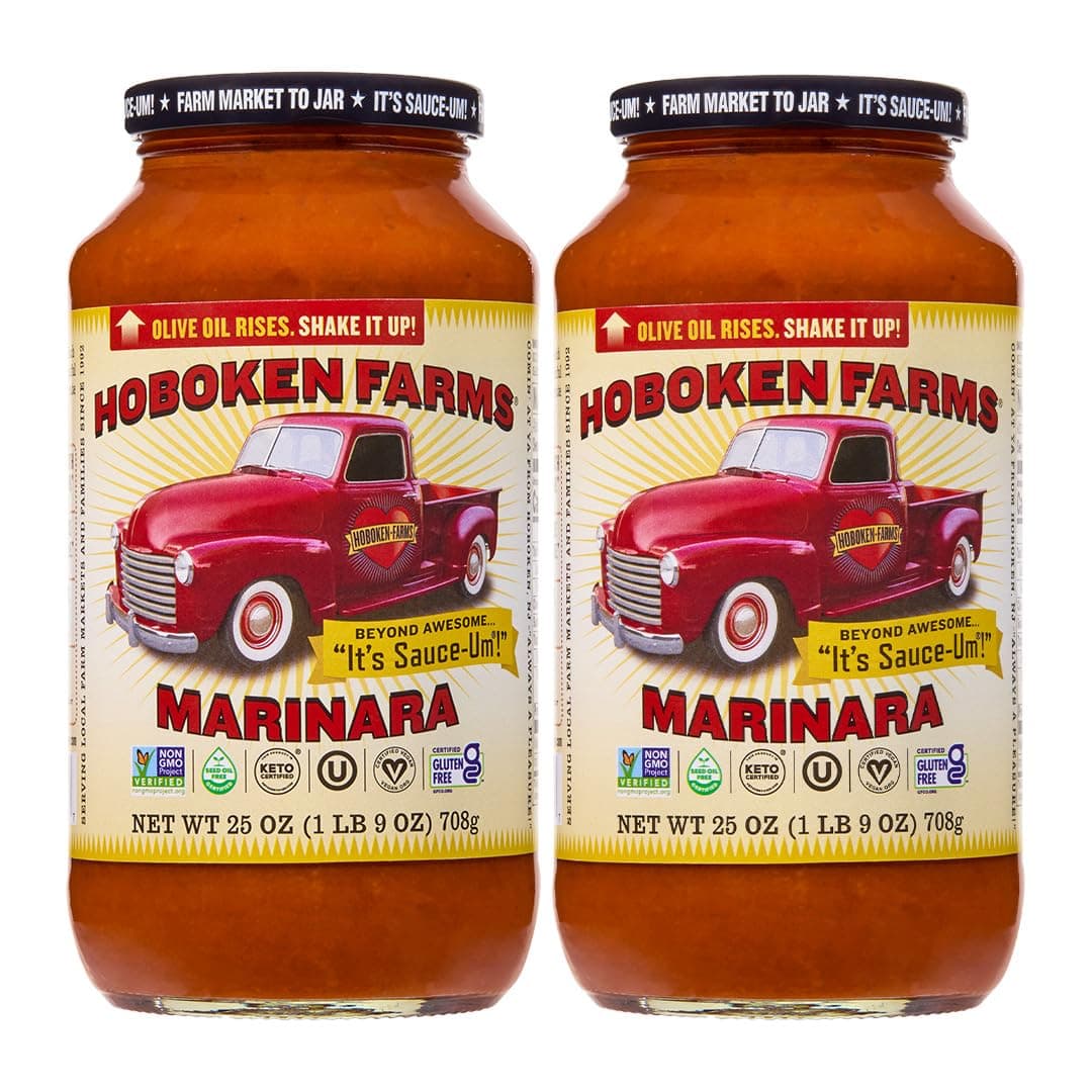 Hoboken Farms Marinara Sauce – No Sugar Added, Low Sodium, Non-GMO, Preservative-Free, Low Carb, Keto – Better For You Pasta Sauce! (25 Fl Oz, Pack of 2)