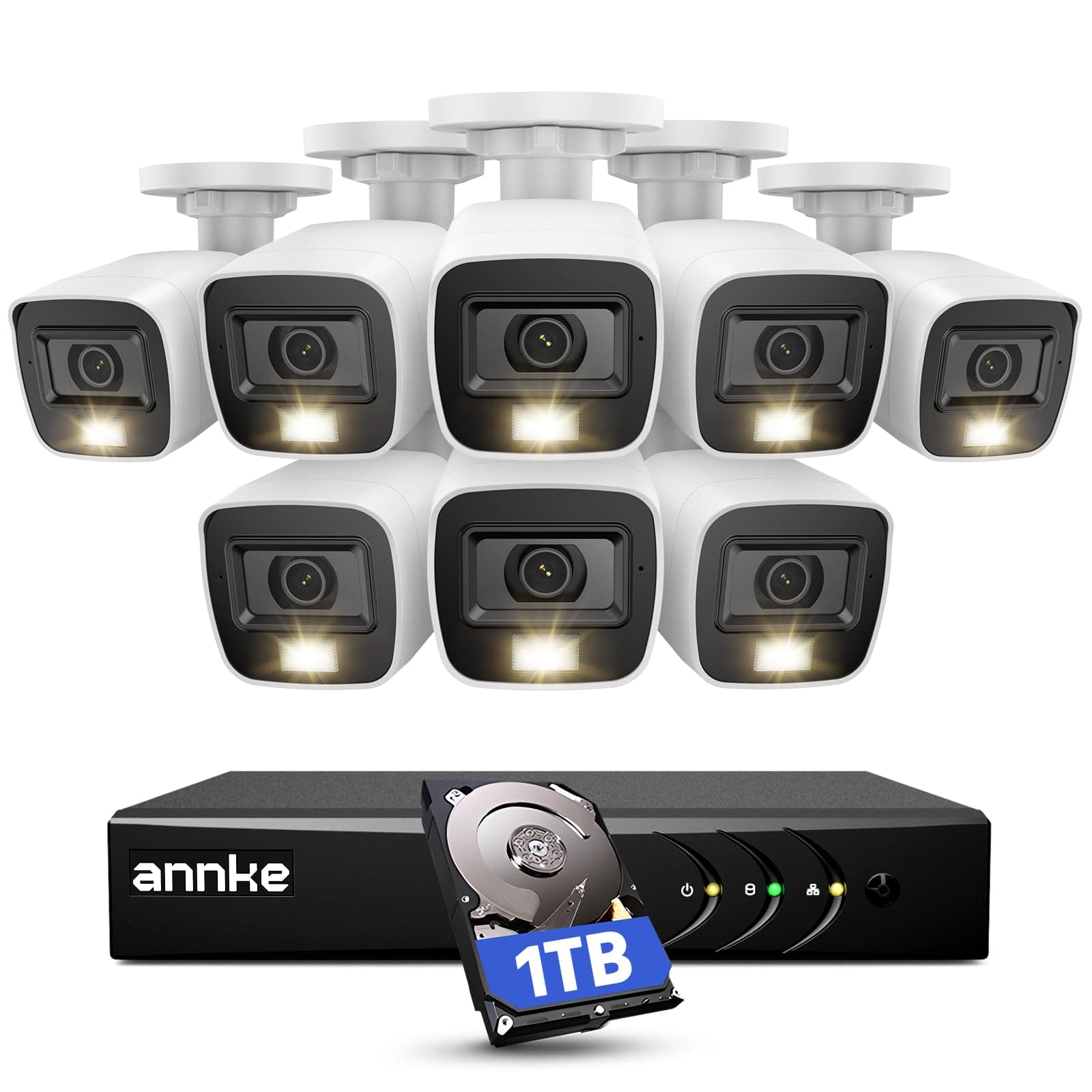 ANNKE 8CH Security CCTV Surveillance System 1080P Lite DVR with 1TB HDD and (8)?1080P HD Weatherproof Camera with 100ft Night Vision, Enable H.264+ to Record Longer